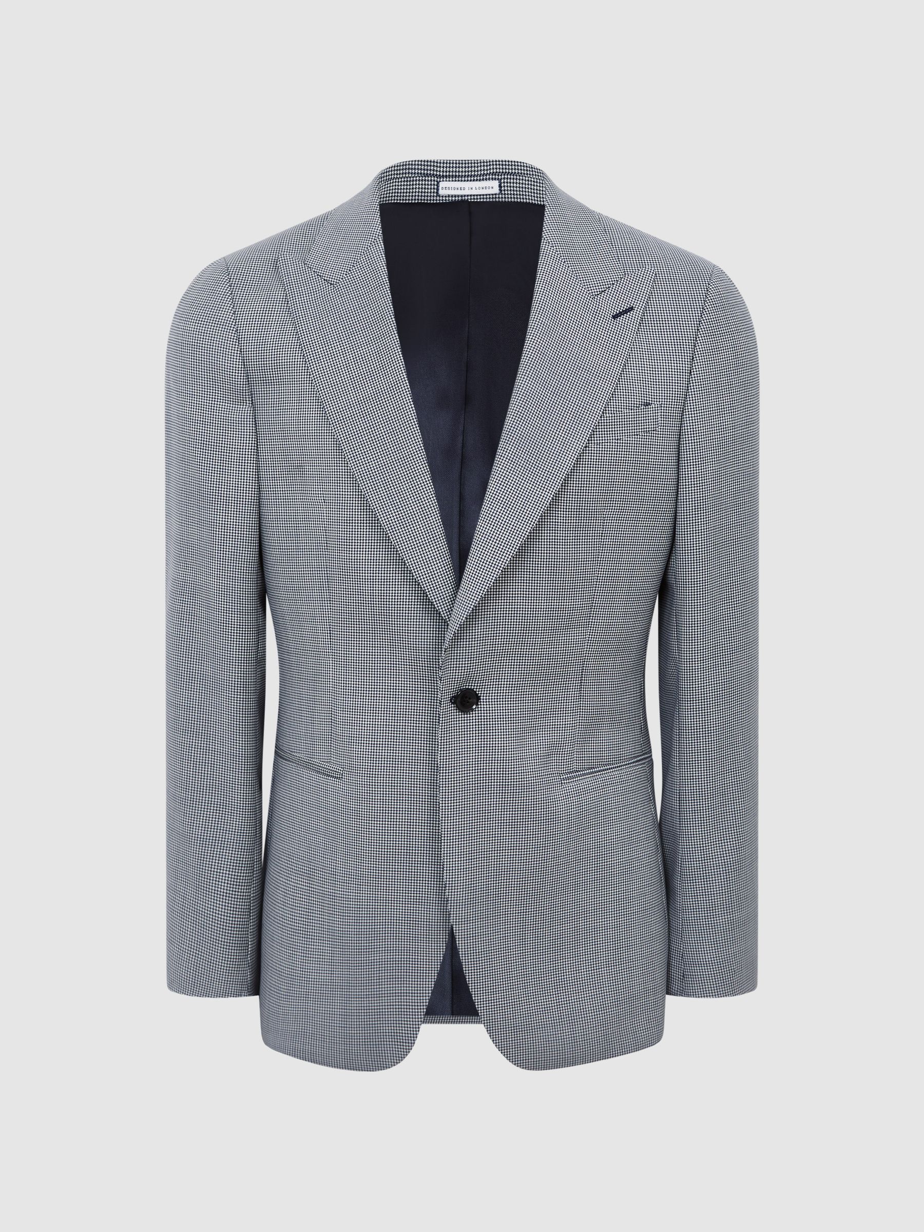 Single Breasted Slim Fit Micro Puppytooth Blazer in Navy/White - Image 2 of 8