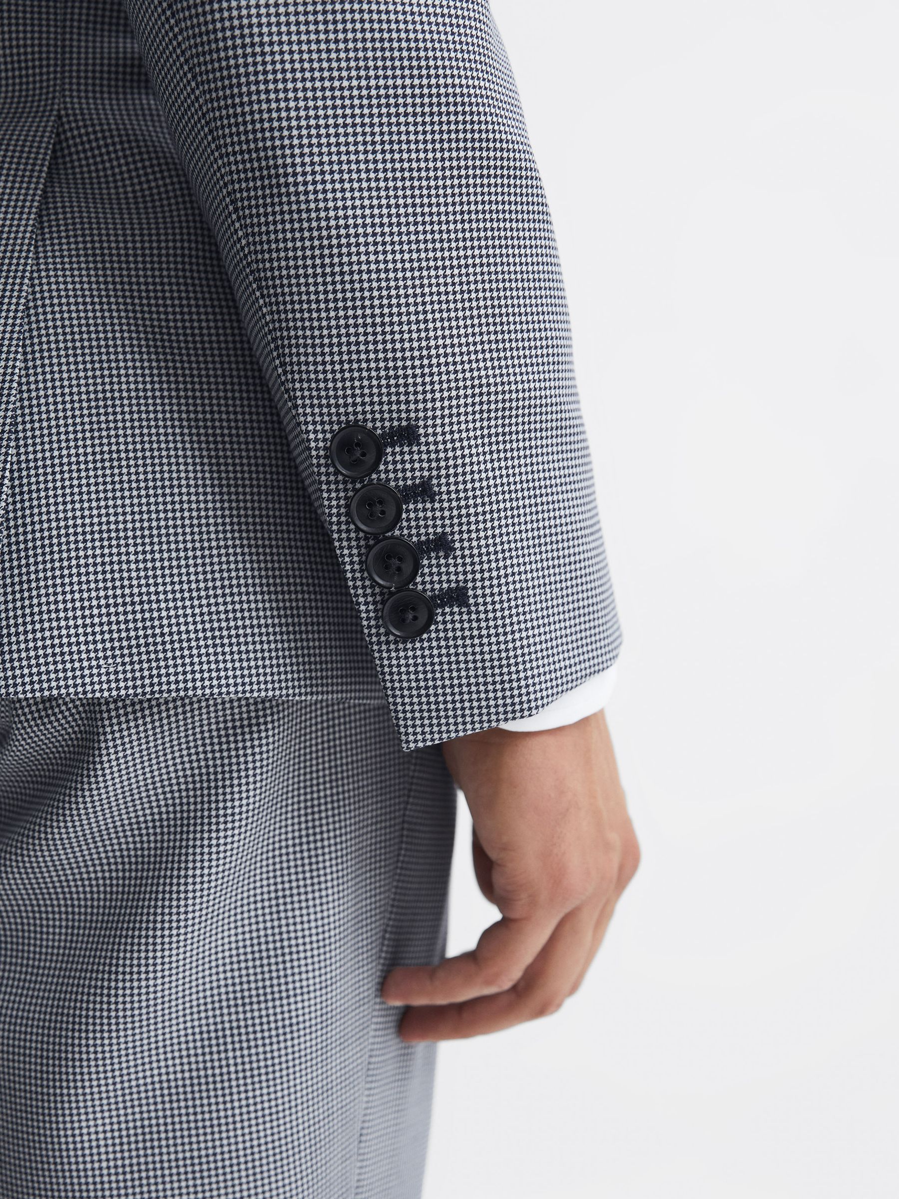 Single Breasted Slim Fit Micro Puppytooth Blazer in Navy/White - Image 6 of 8