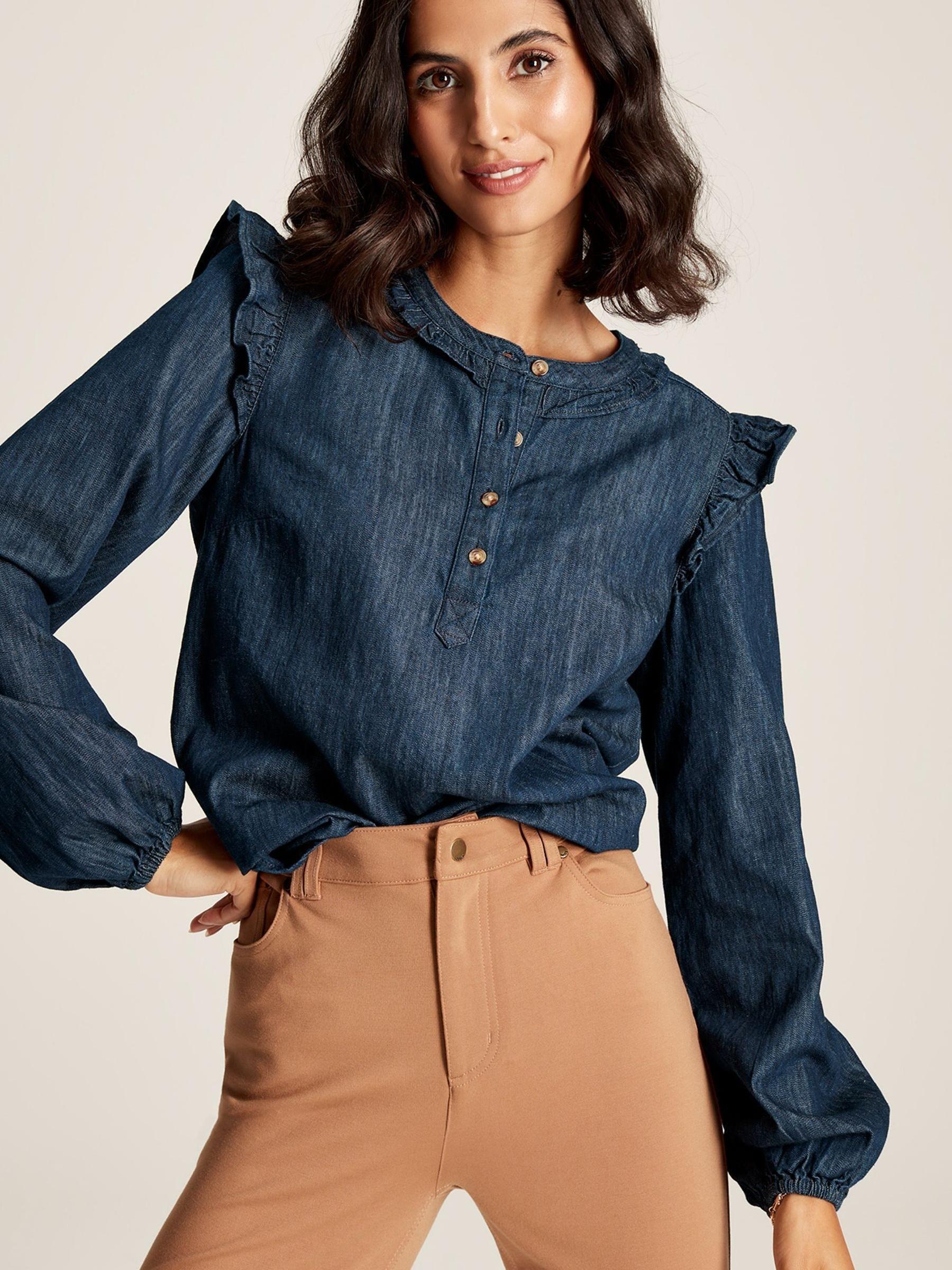 Remi Blue Frill Shoulder Chambray Blouse - Image 1 of 6