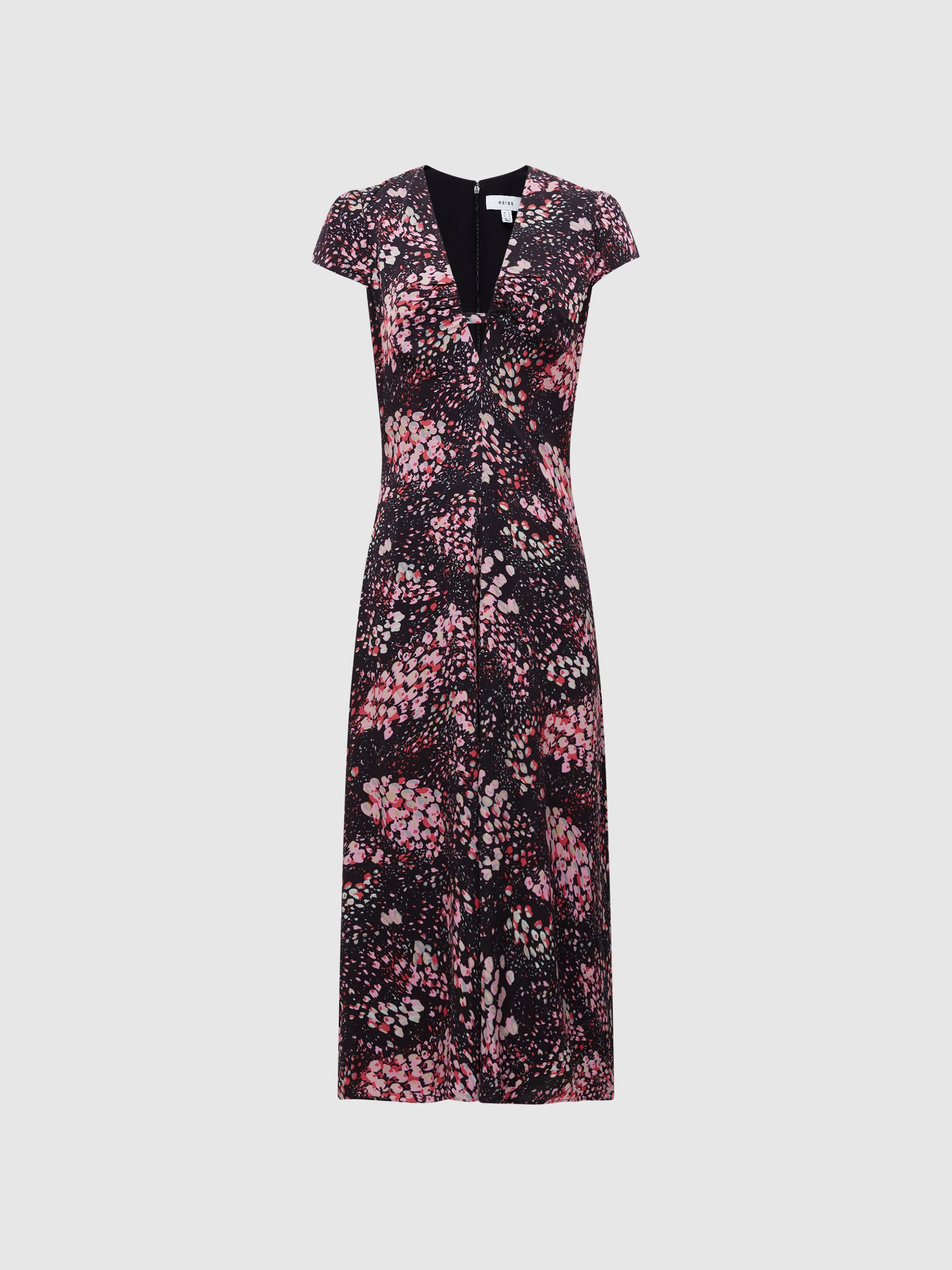Animal Print Fitted Midi Dress in Black/Pink - Image 2 of 6