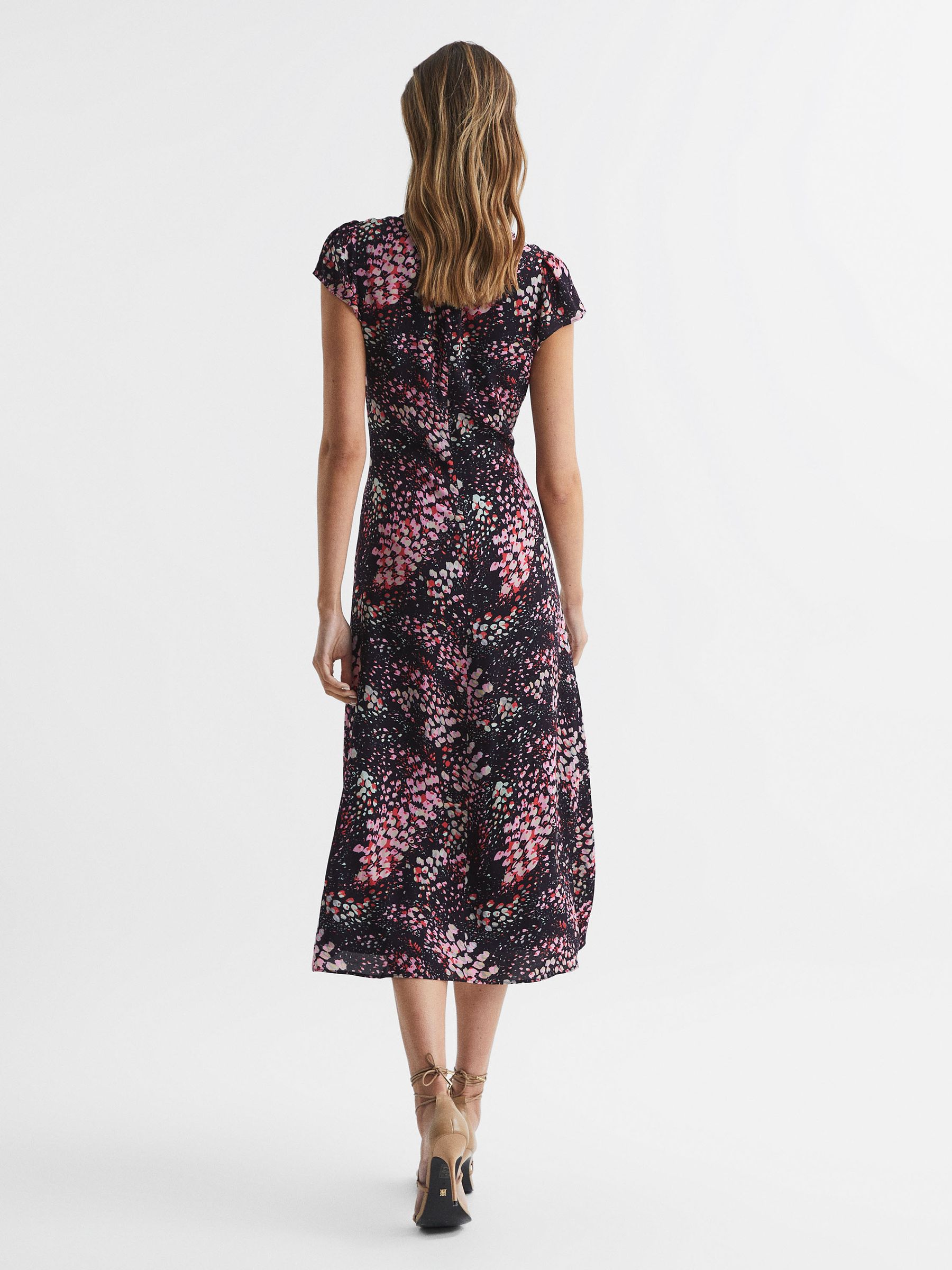Animal Print Fitted Midi Dress in Black/Pink - Image 5 of 6