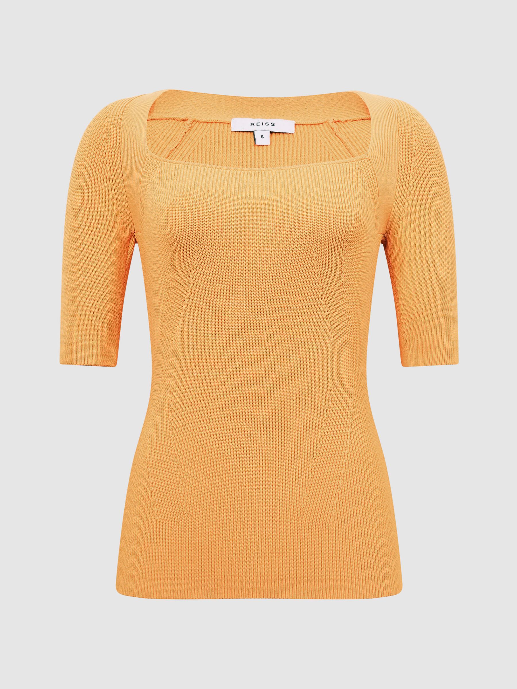 Square Neck Ribbed Top in Orange - Image 2 of 7