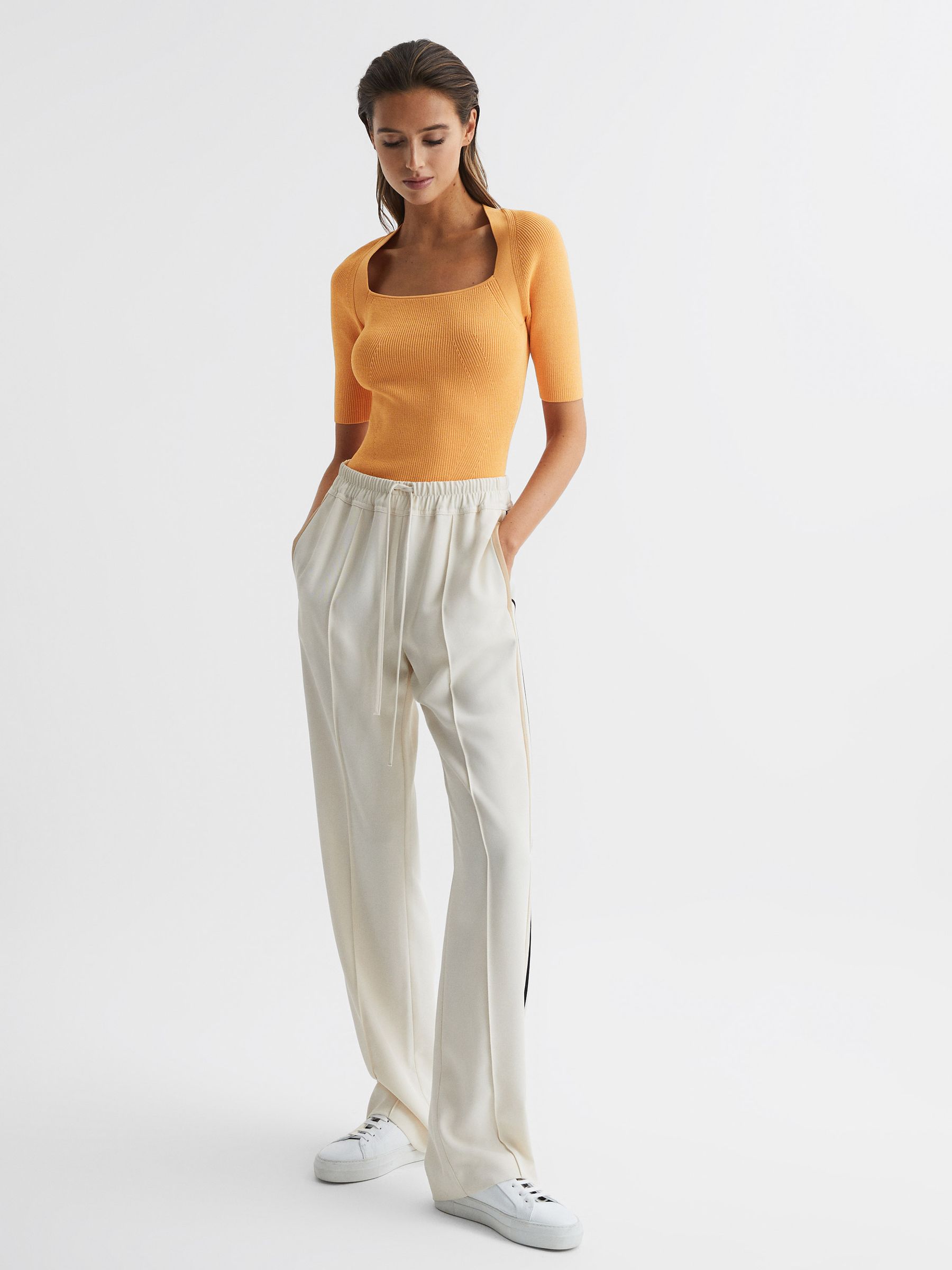 Square Neck Ribbed Top in Orange - Image 3 of 7