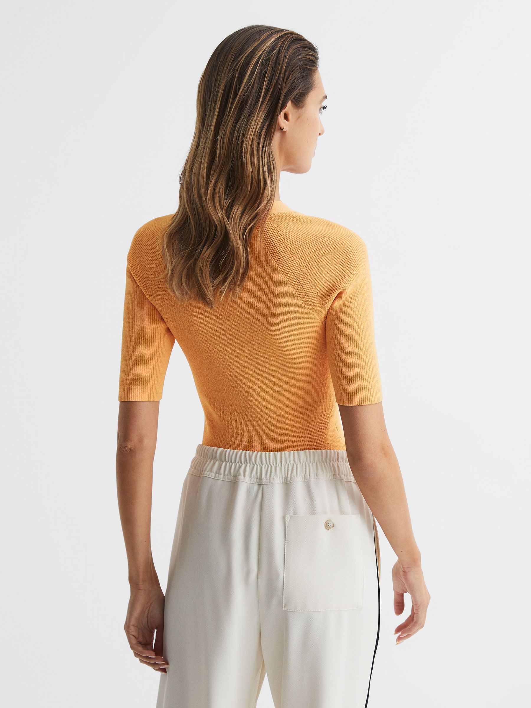 Square Neck Ribbed Top in Orange - Image 5 of 7