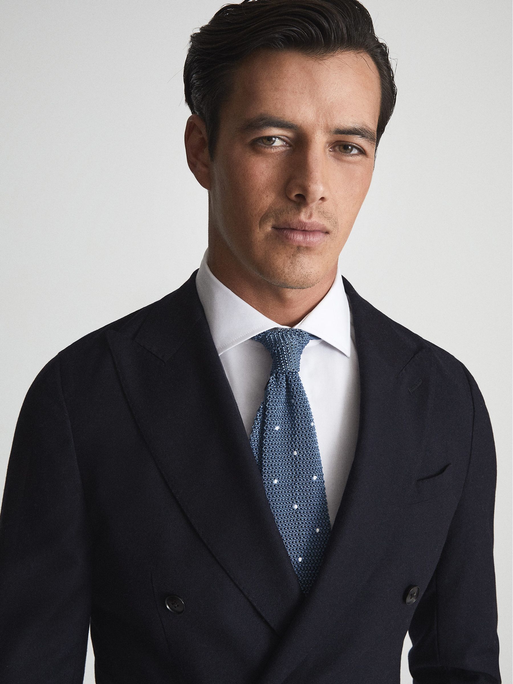 Silk Spotted Tie in Airforce Blue - Image 2 of 4