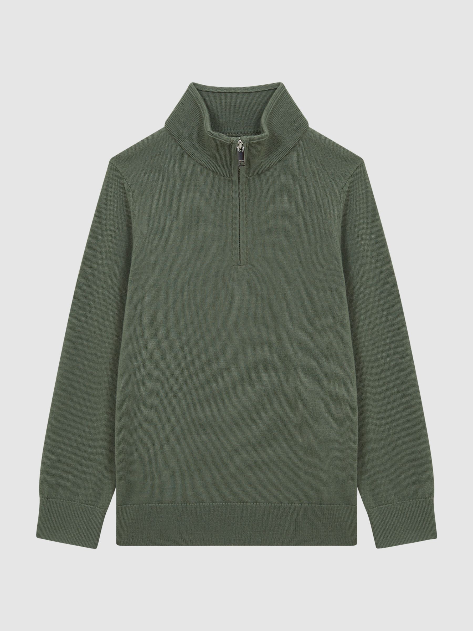 9-14 yrs Zip-Neck Merino Wool Jumper in Rosemary - Image 2 of 6
