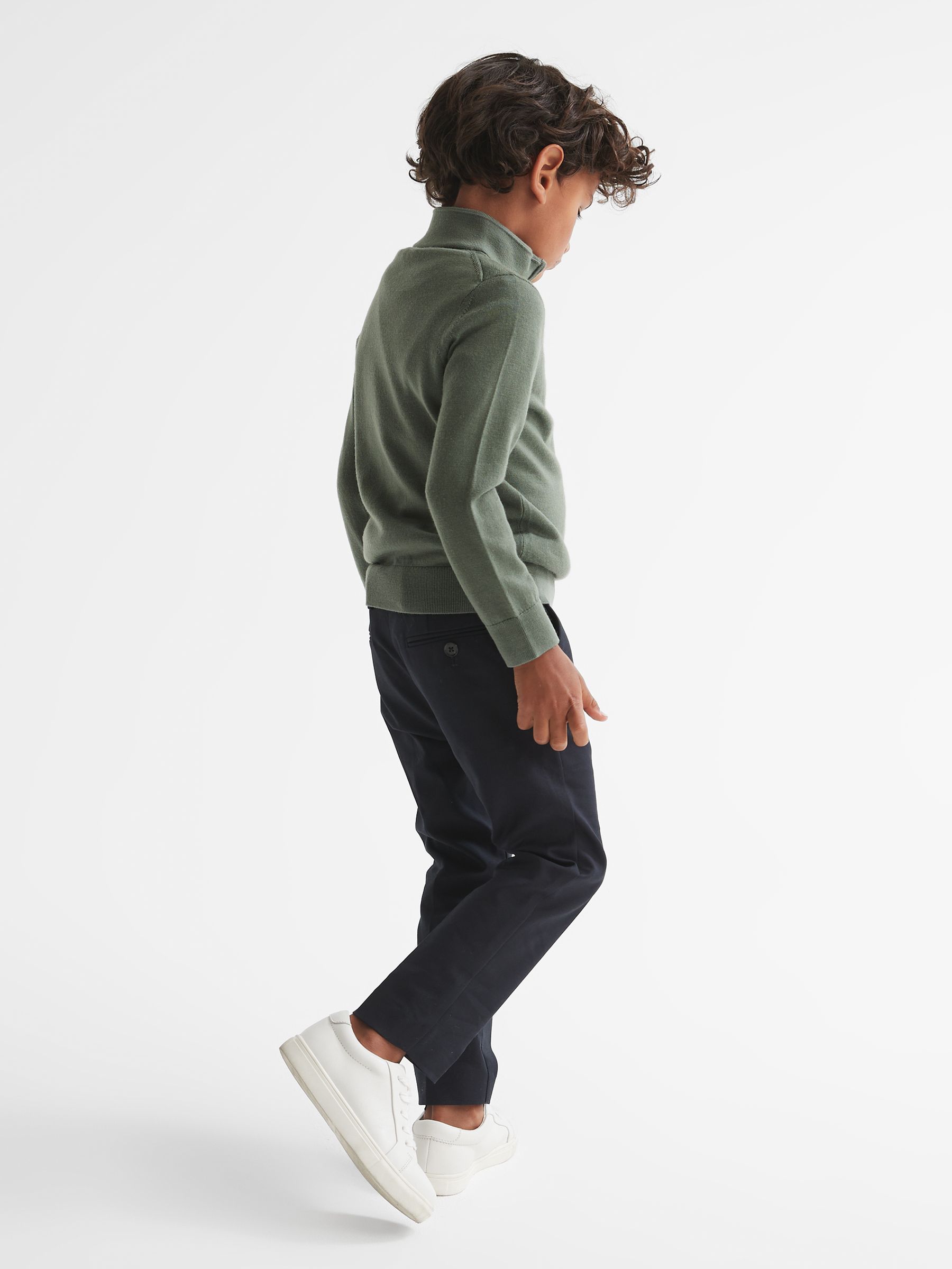 9-14 yrs Zip-Neck Merino Wool Jumper in Rosemary - Image 4 of 6