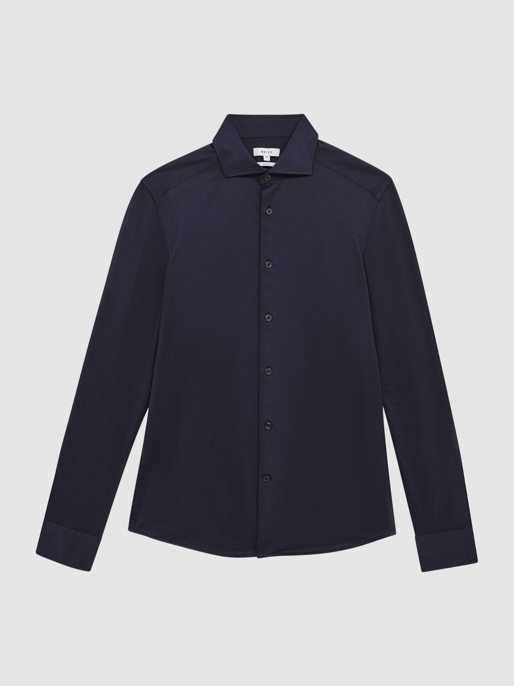 Cotton-Blend Jersey Cutaway-Collar Shirt in Navy - Image 2 of 7