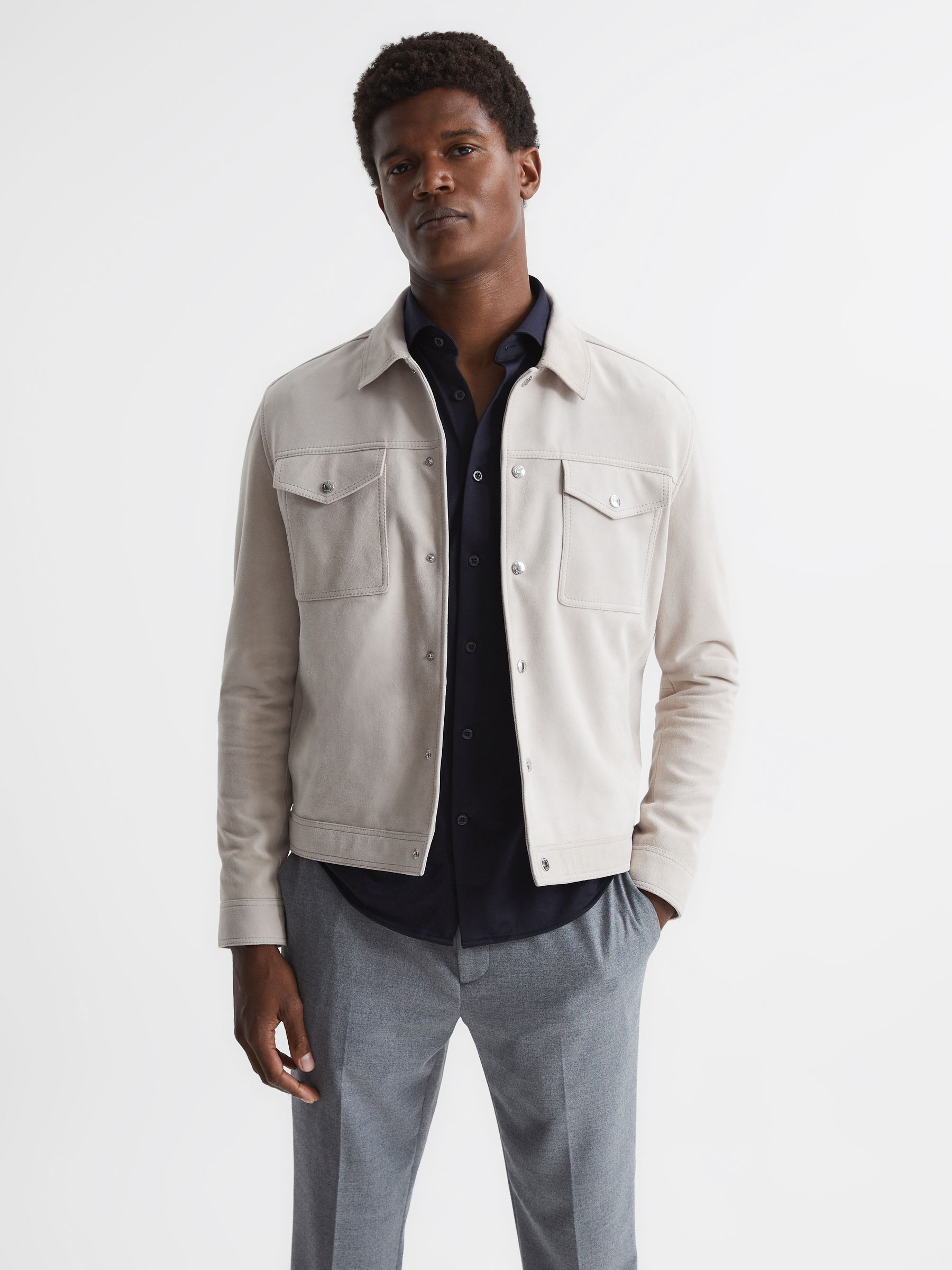 Cotton-Blend Jersey Cutaway-Collar Shirt in Navy - Image 7 of 7