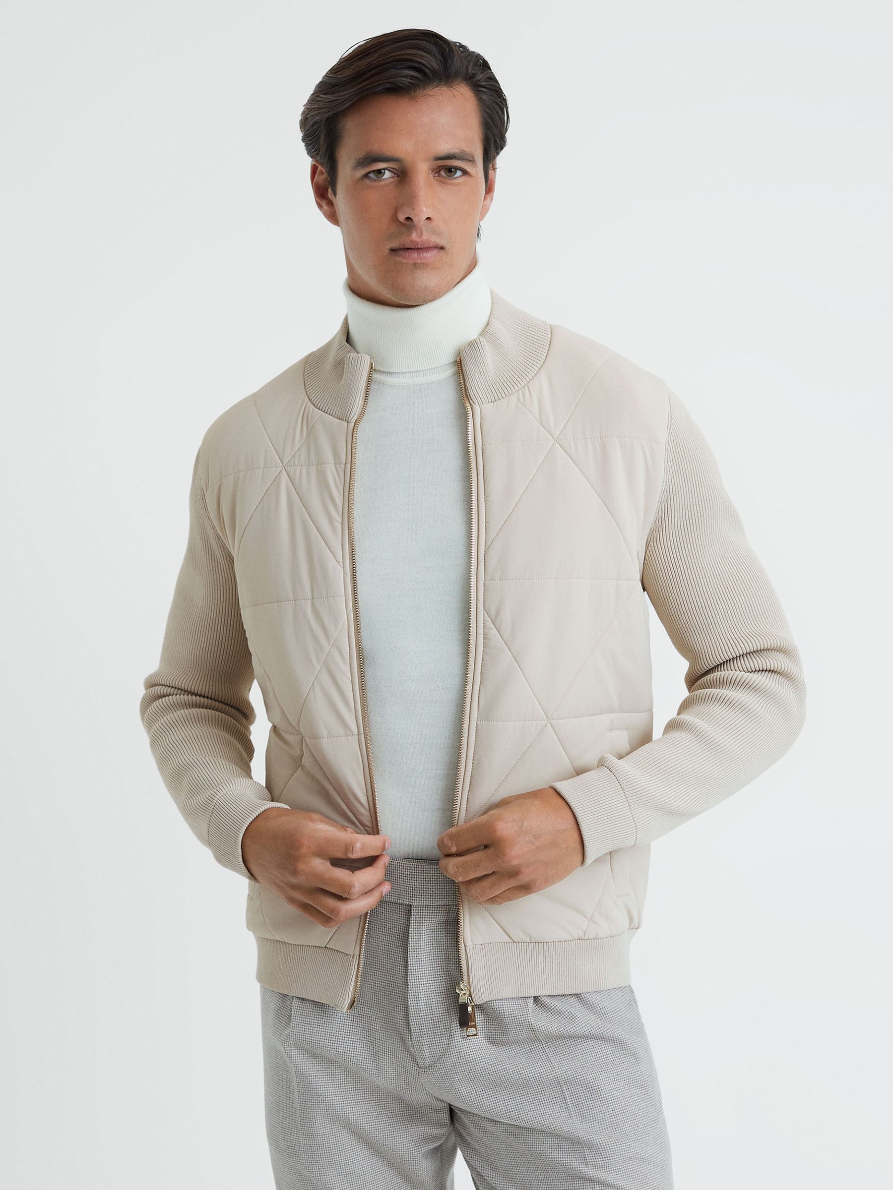 Hybrid Zip-Through Quilted jacket in Stone - Image 1 of 5