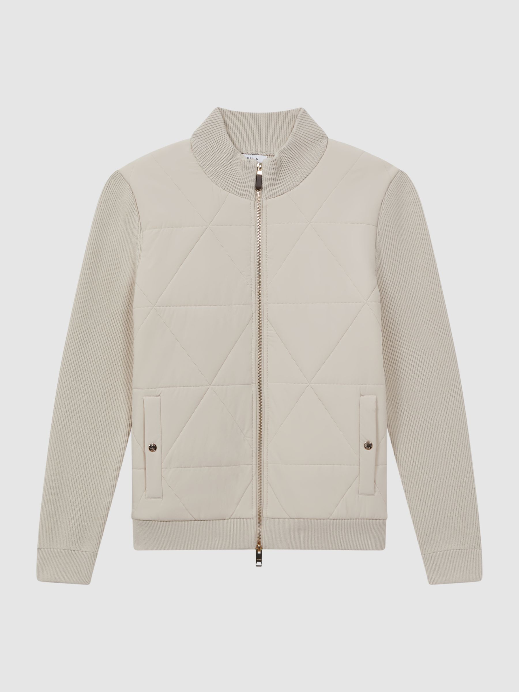 Hybrid Zip-Through Quilted jacket in Stone - Image 2 of 5