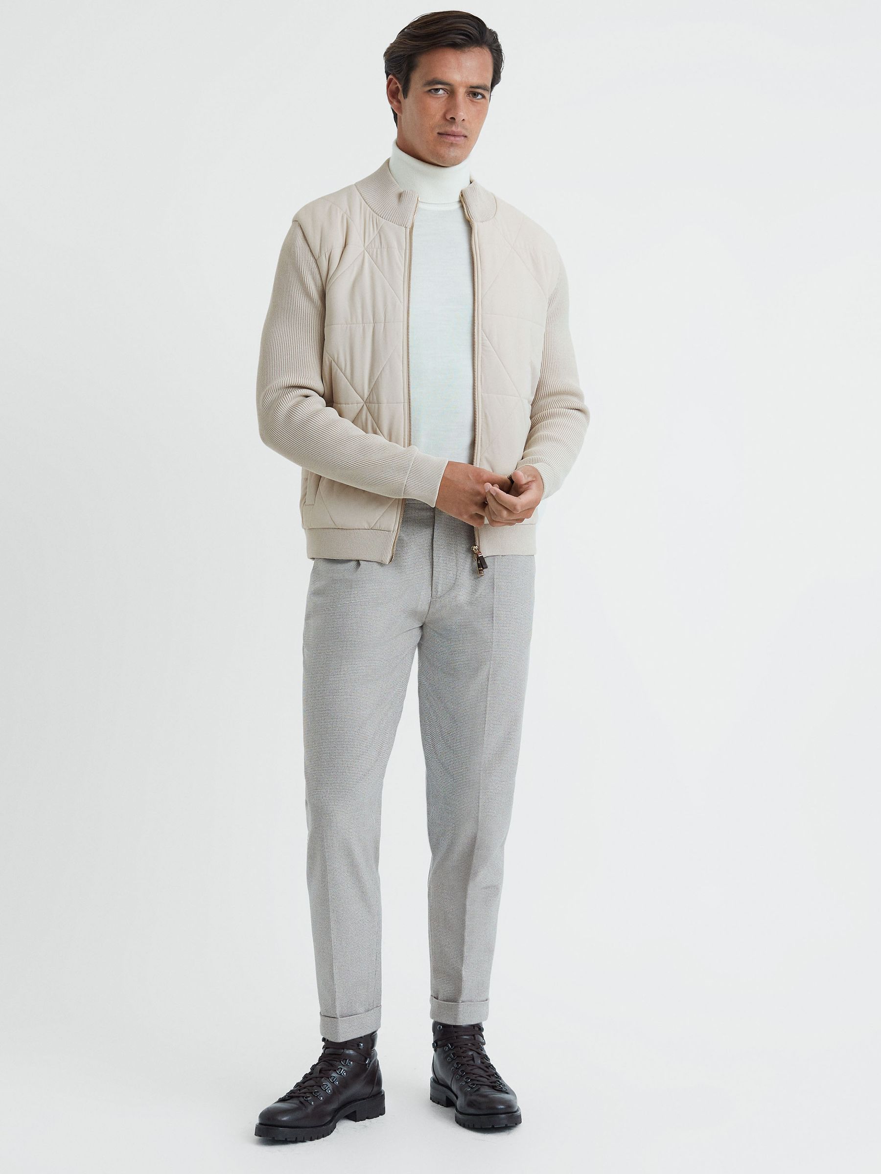 Reiss Hybrid Zip-Through Quilted jacket in Stone - REISS