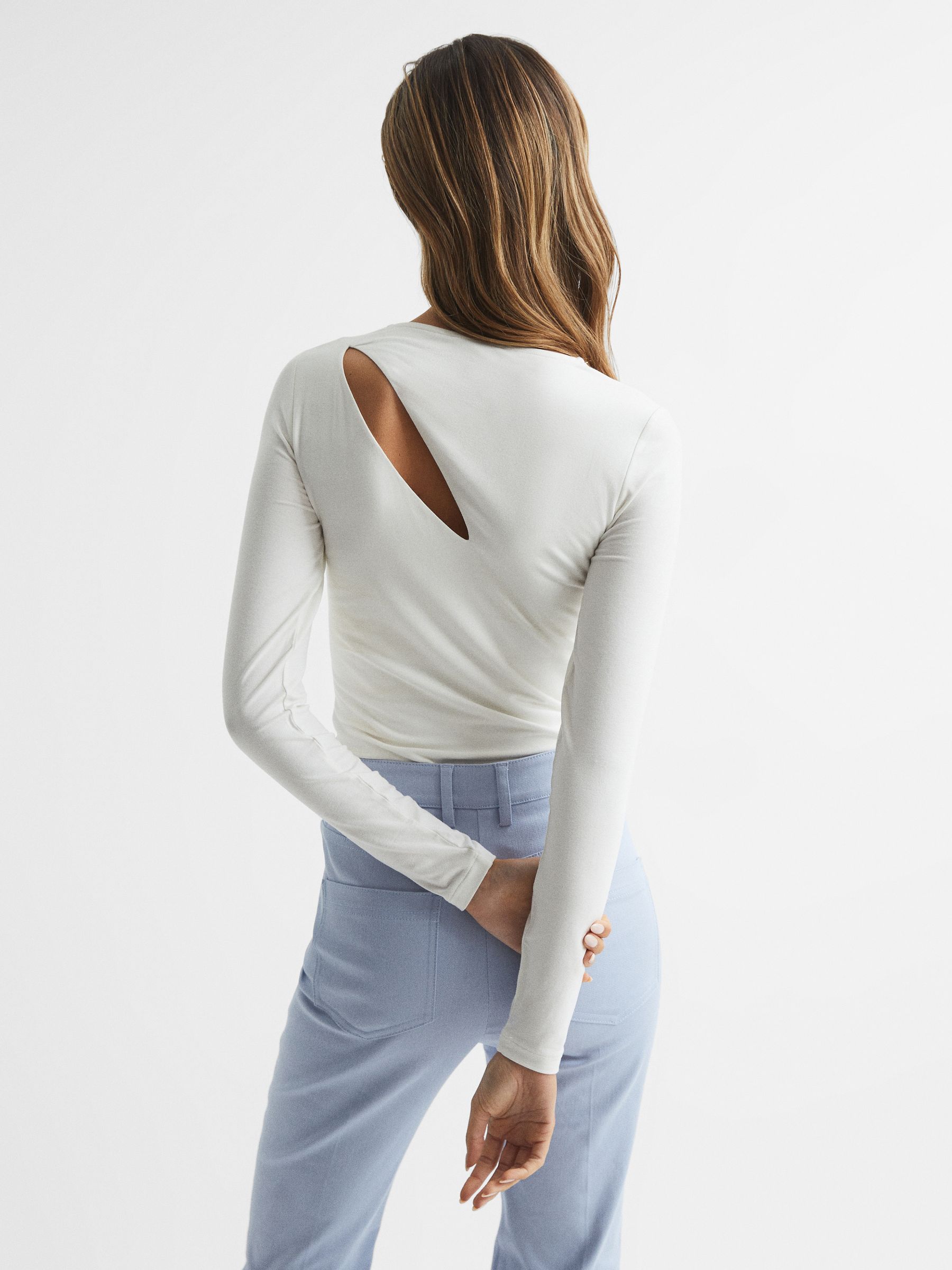 Cut-Out Long Sleeve Top in Cream - Image 5 of 7