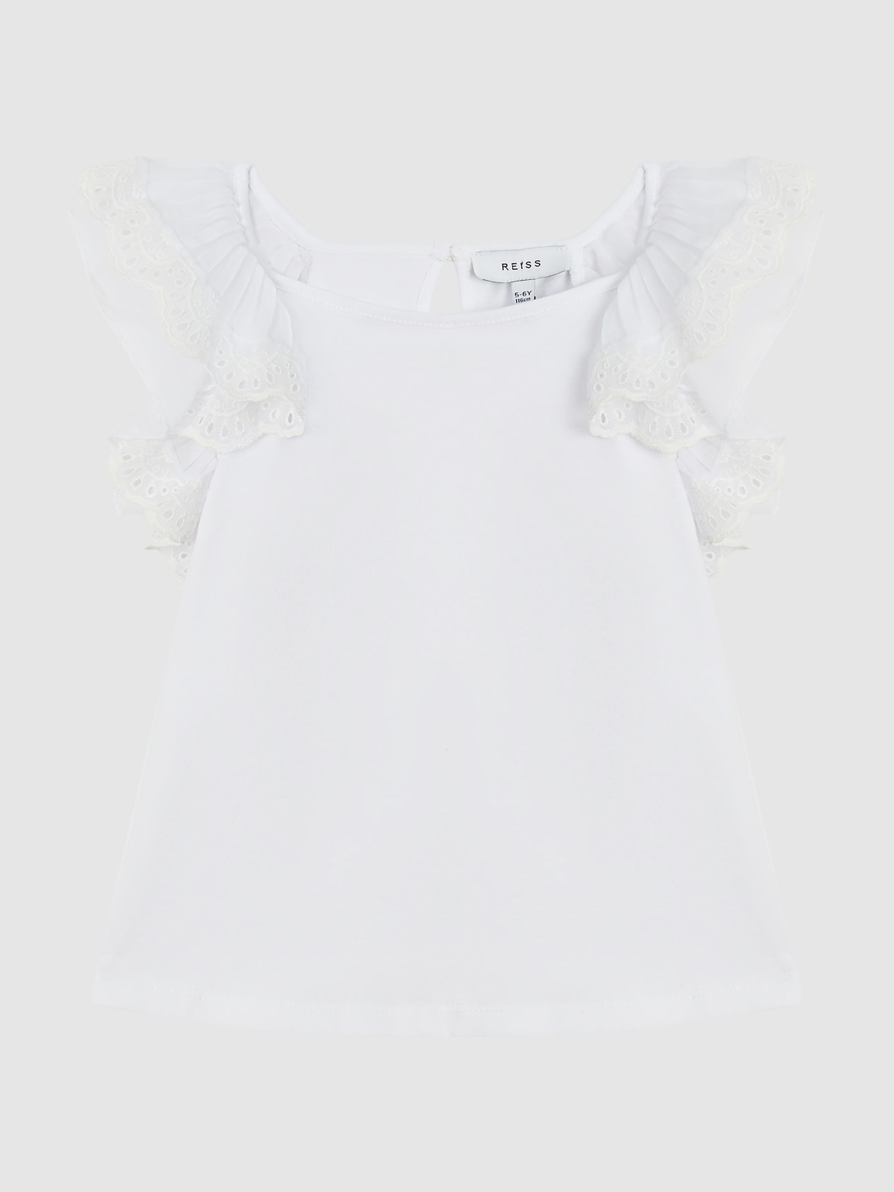 Lace Shoulder Jersey T-Shirt in Ivory - Image 2 of 4