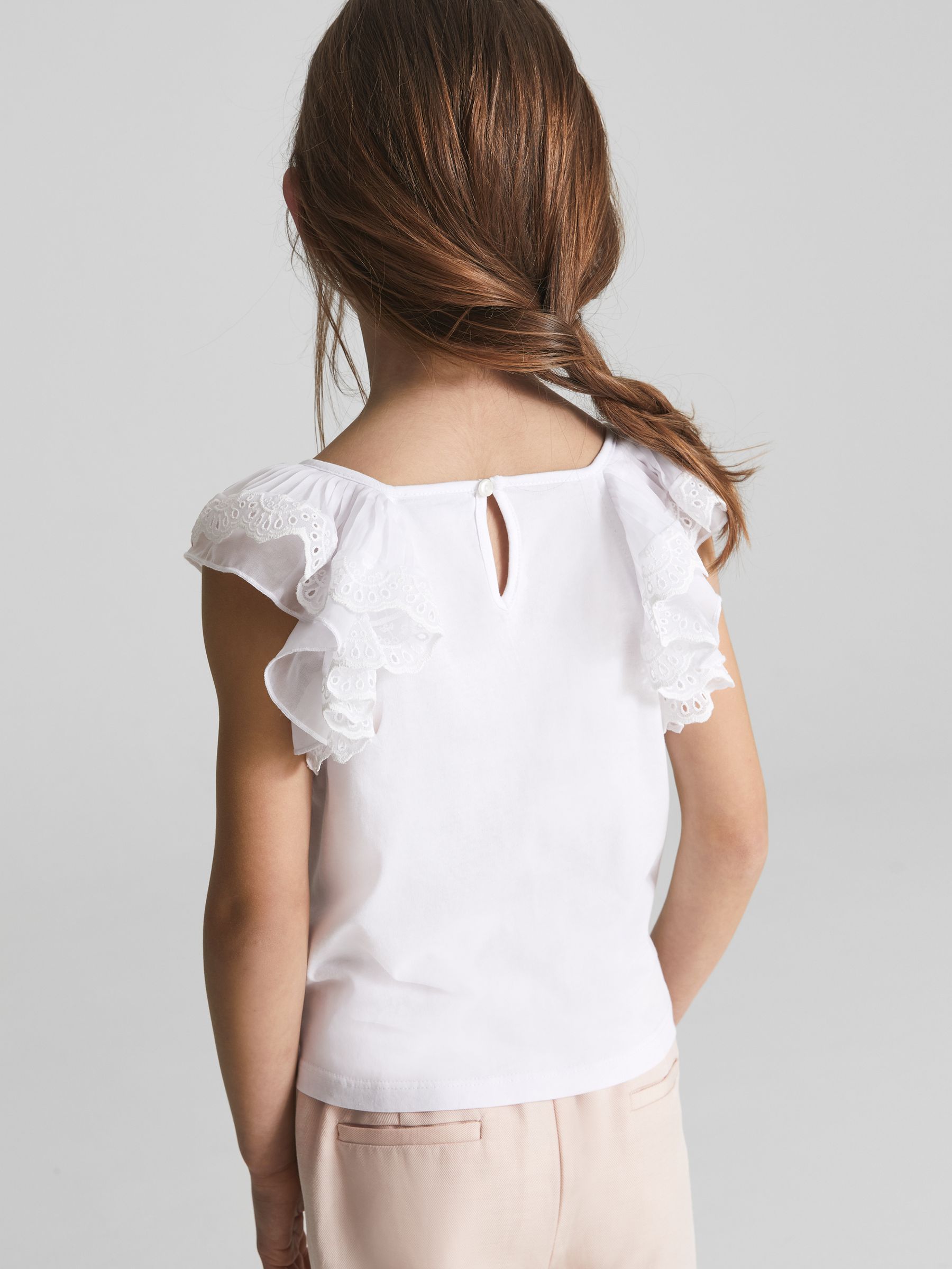 Lace Shoulder Jersey T-Shirt in Ivory - Image 3 of 4