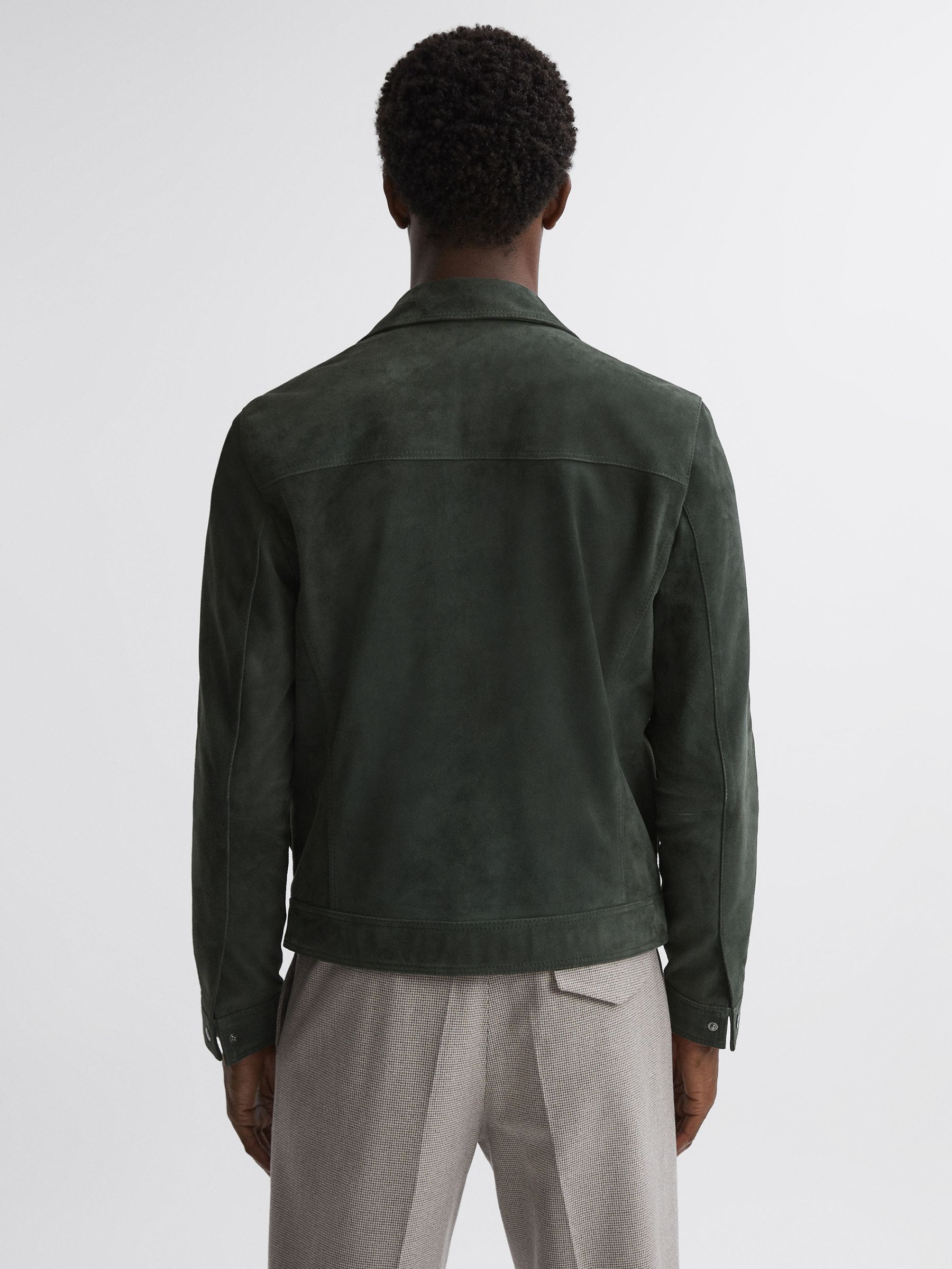 Suede Zip-Through Trucker Jacket in Forest Green - Image 4 of 4