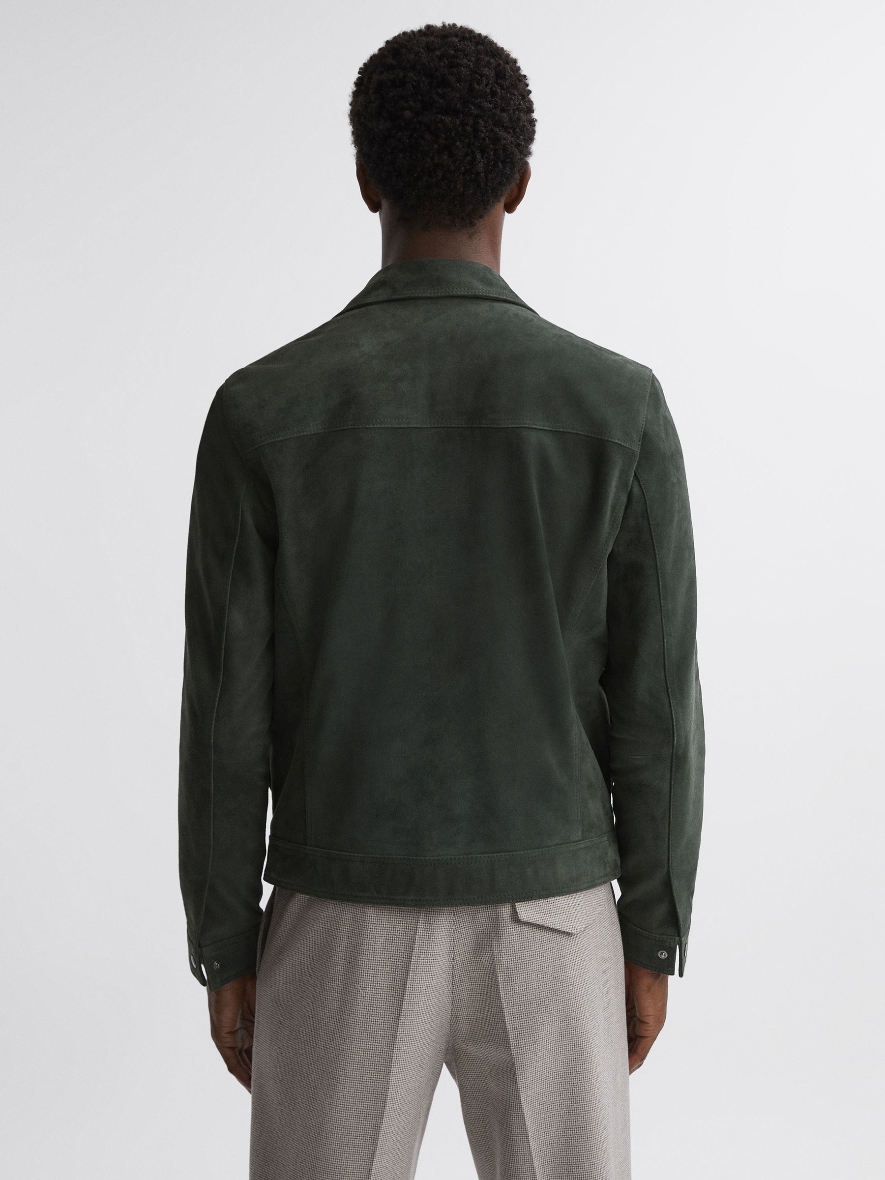Suede Zip-Through Trucker Jacket in Forest Green - Image 5 of 8