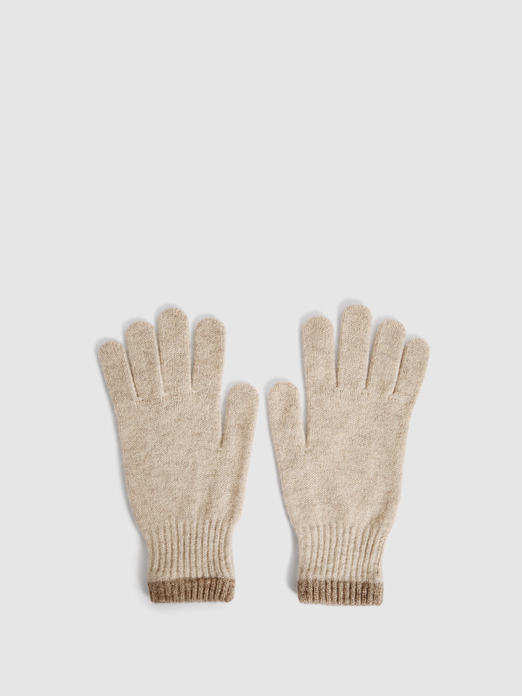 Contrast Trim Knitted Wool Gloves in Soft Grey - Image 1 of 3 Contrast Trim Knitted Wool Gloves in Soft Grey - Image 1 of 3