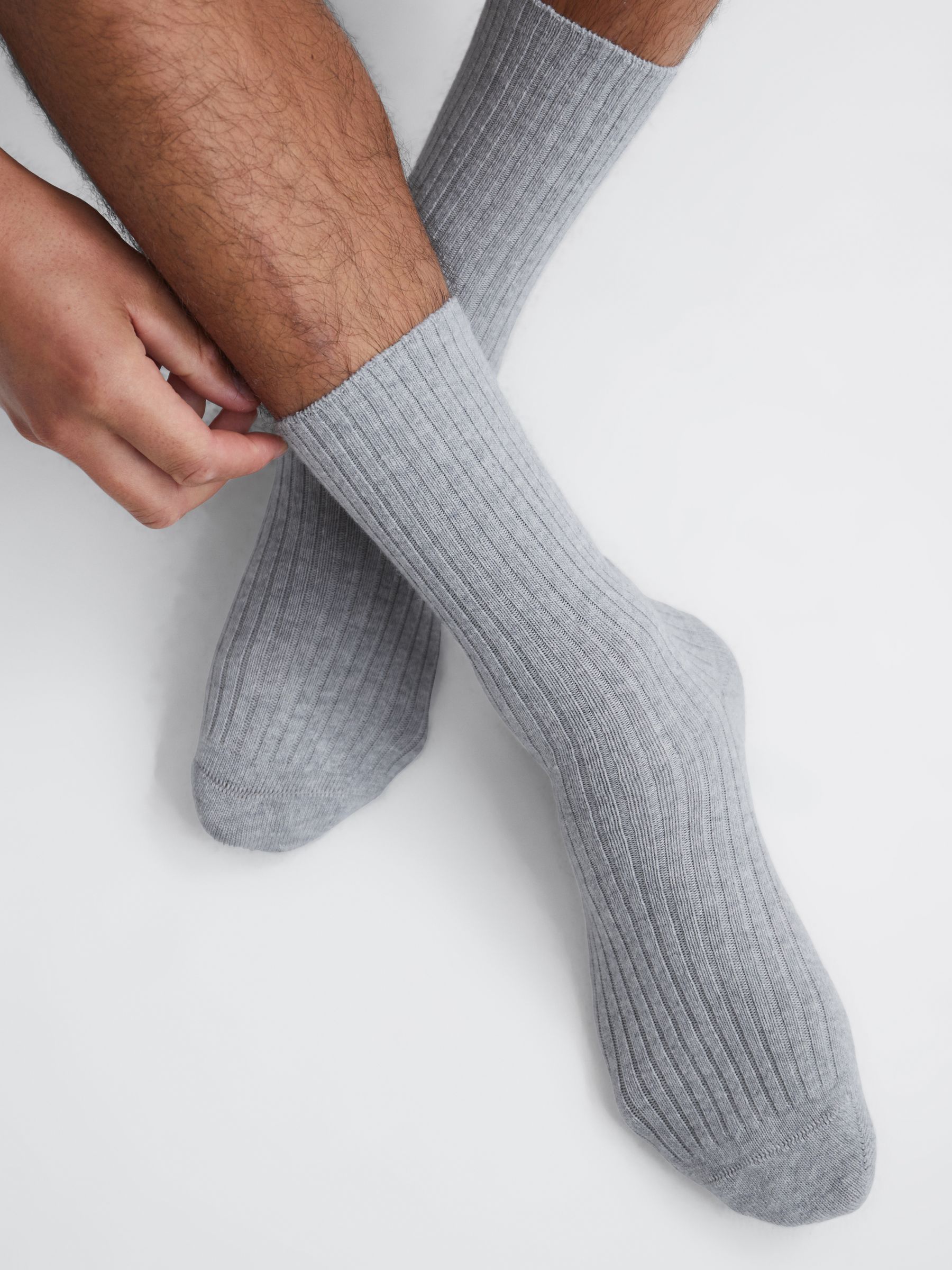 Wool Cashmere Blend Socks in Grey Melange - Image 1 of 3