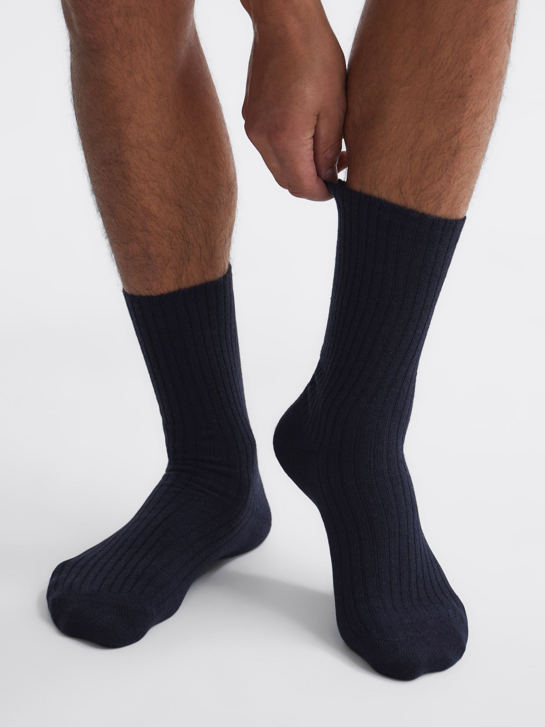 Wool Cashmere Blend Socks in Navy - Image 1 of 3