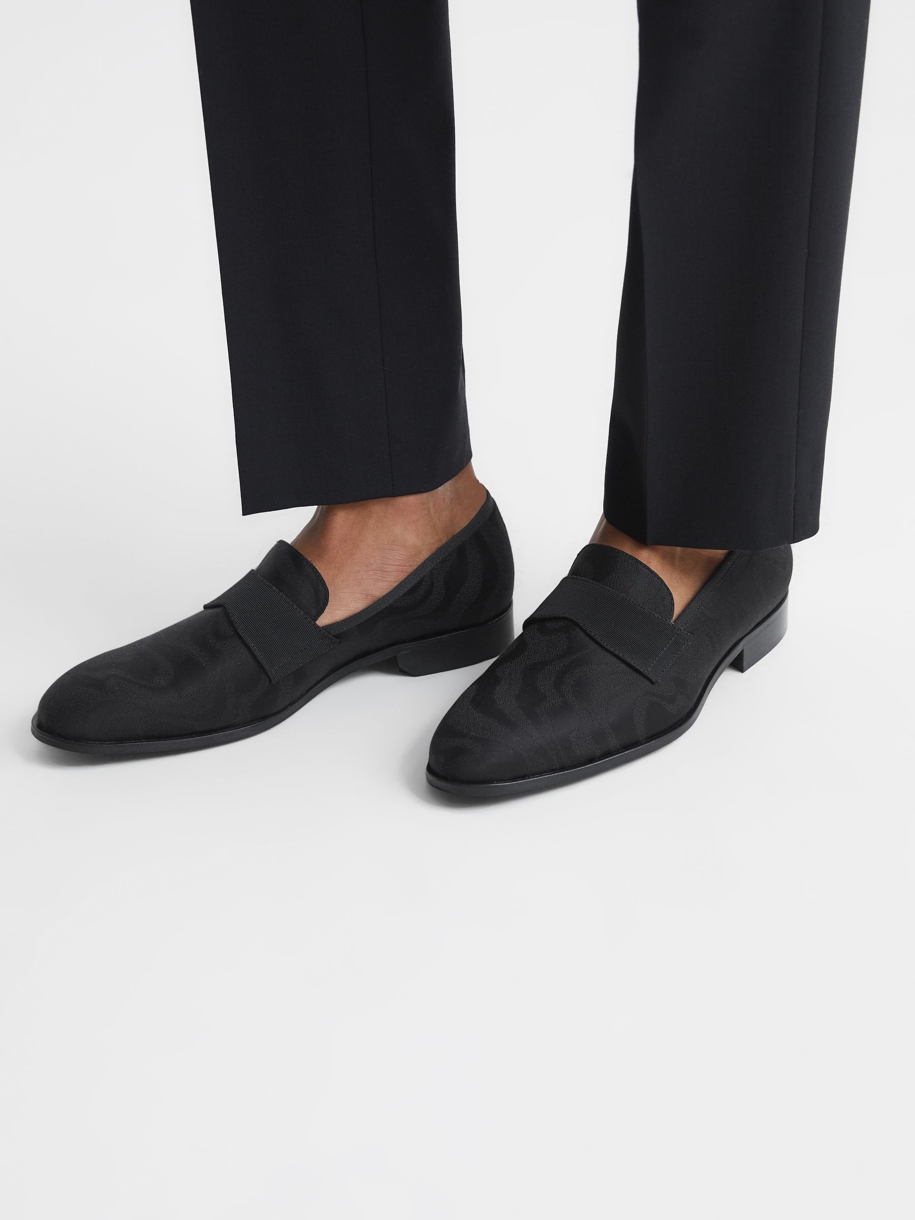 Slip-On Jacquard Loafers in Black - Image 2 of 6