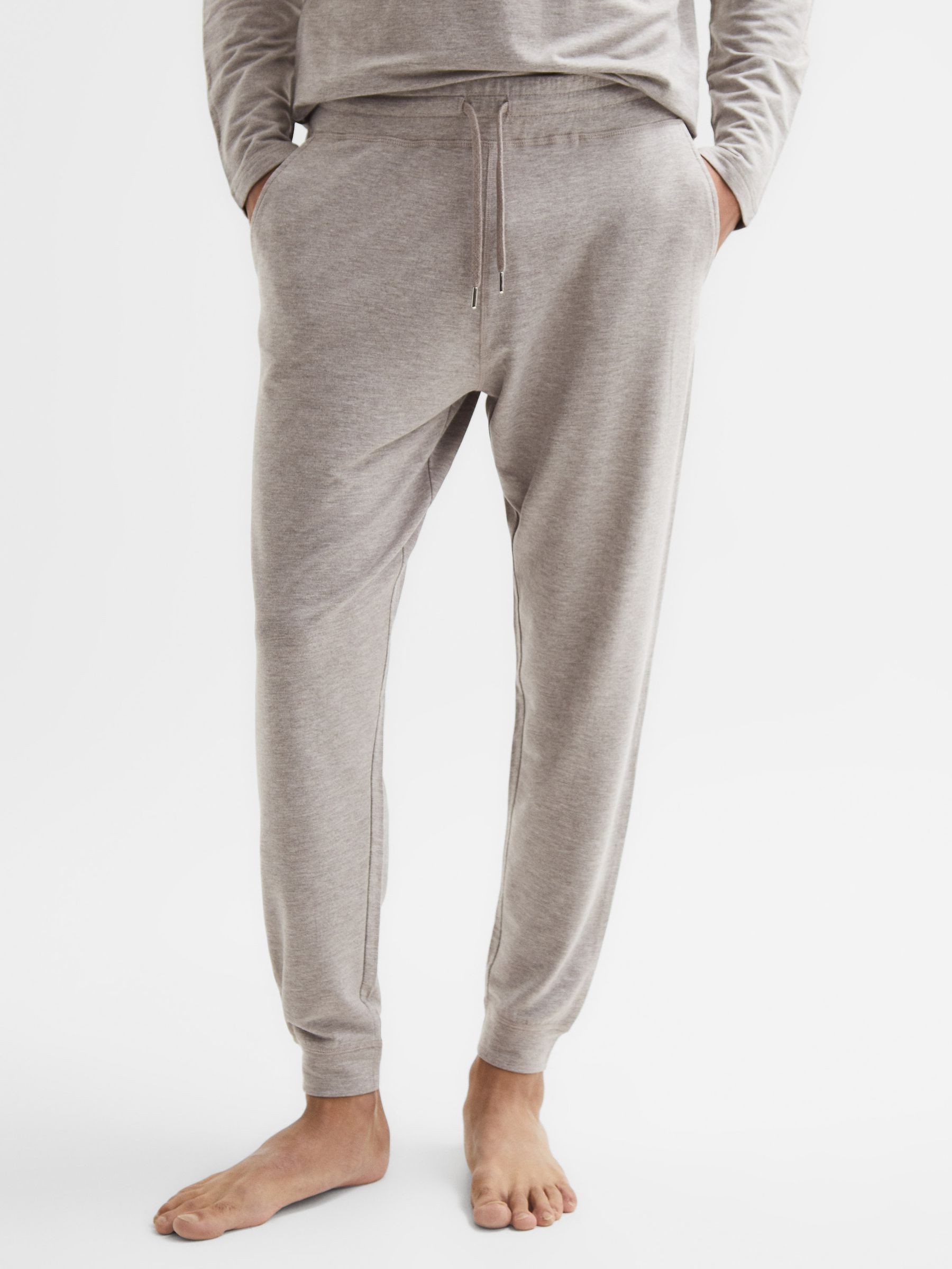 Drawstring Joggers in Taupe Melange - Image 1 of 5