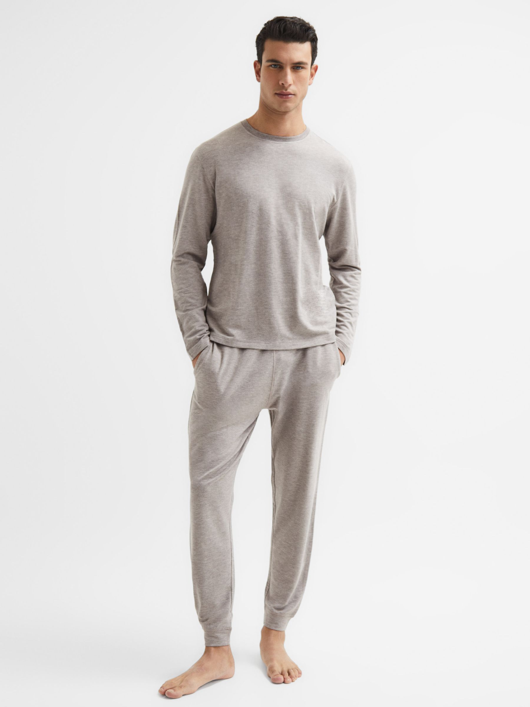 Drawstring Joggers in Taupe Melange - Image 3 of 5