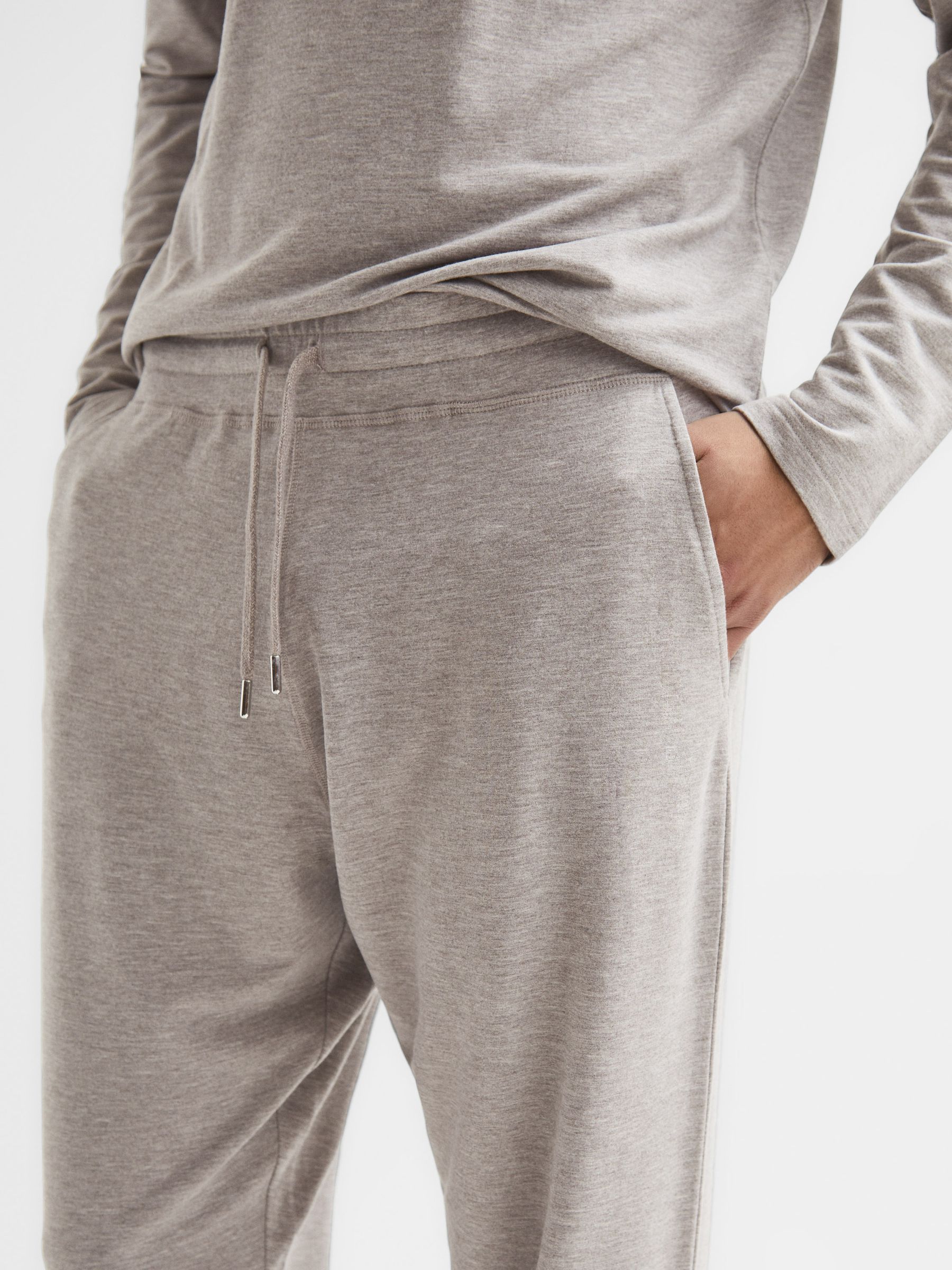 Drawstring Joggers in Taupe Melange - Image 4 of 5