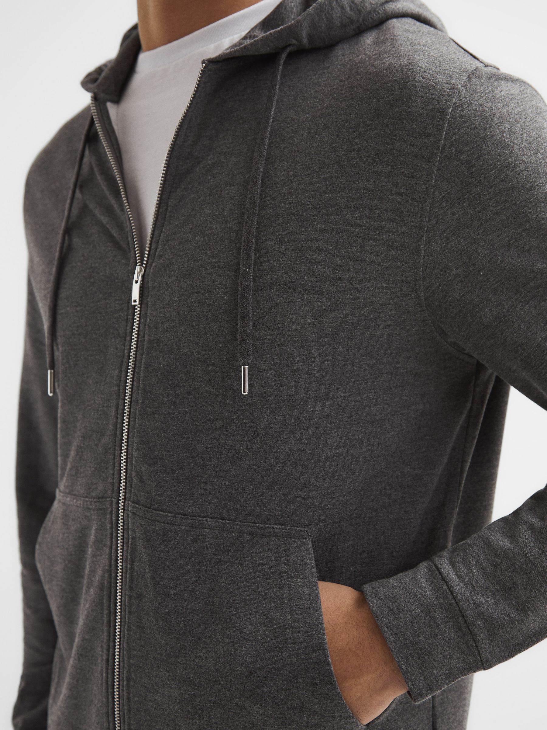 Melange Zip Through Hoodie in Dark Grey - Image 4 of 6
