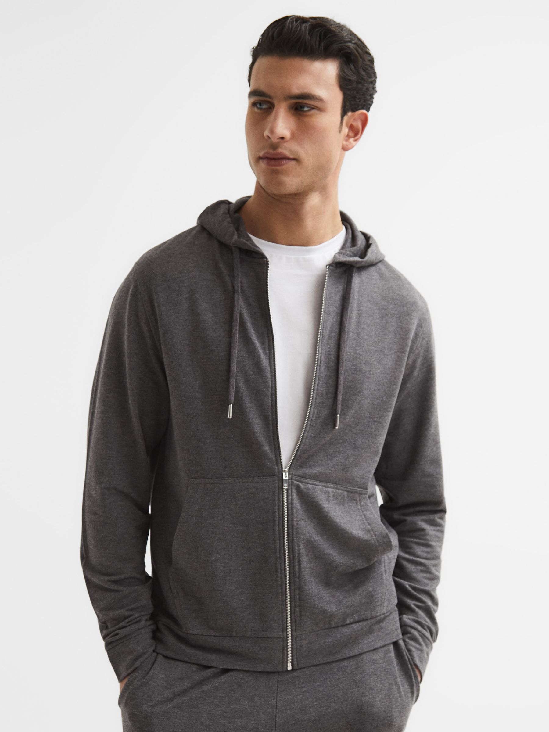 Melange Zip Through Hoodie in Dark Grey - Image 6 of 6