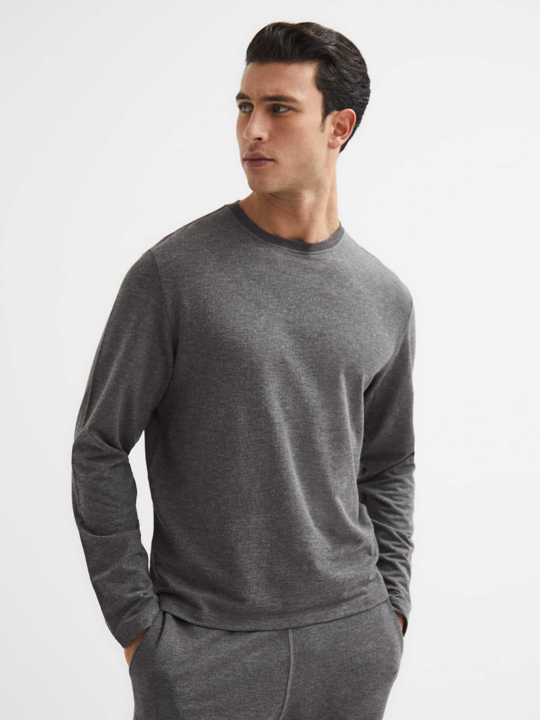 Melange Crew Neck Jumper in Dark Grey Melange - Image 1 of 5