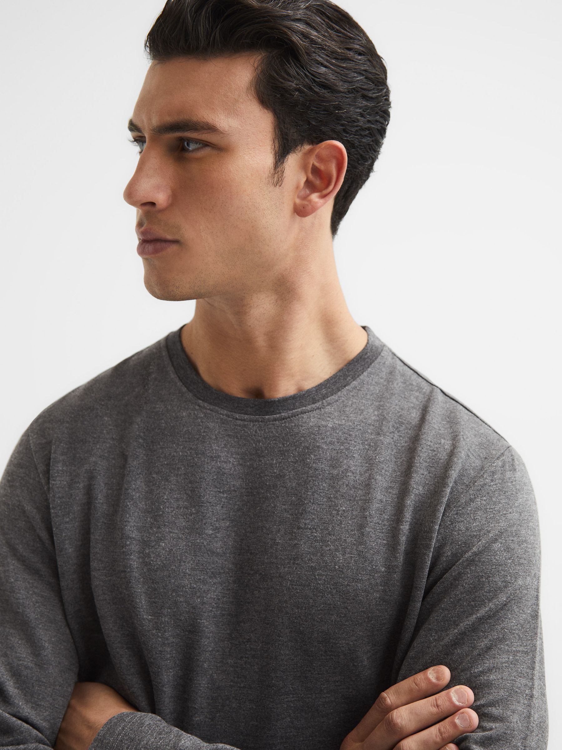 Melange Crew Neck Jumper in Dark Grey Melange - Image 4 of 5