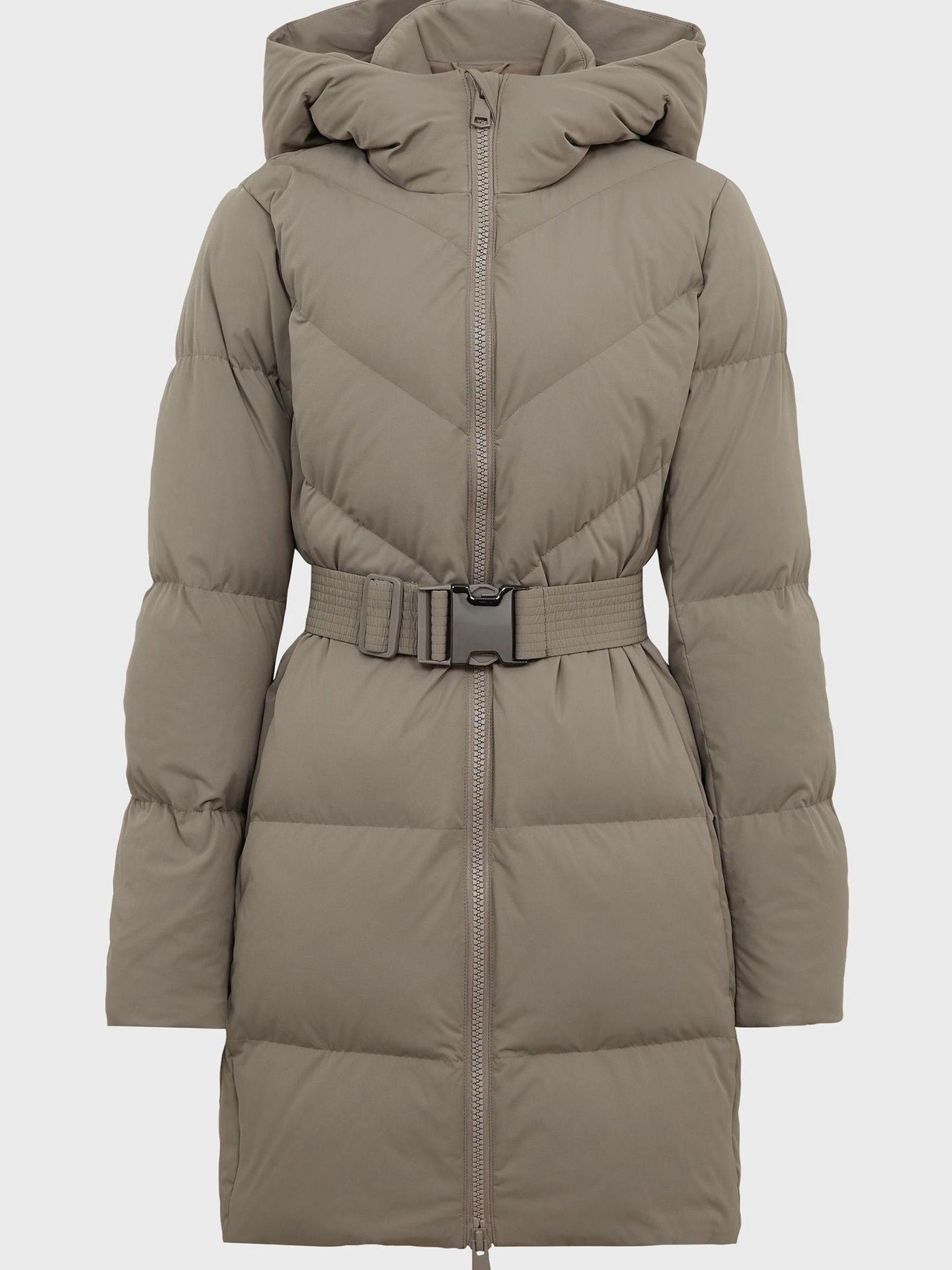 Hooded Mid Length Waisted Puffer Jacket in Mink - Image 2 of 8