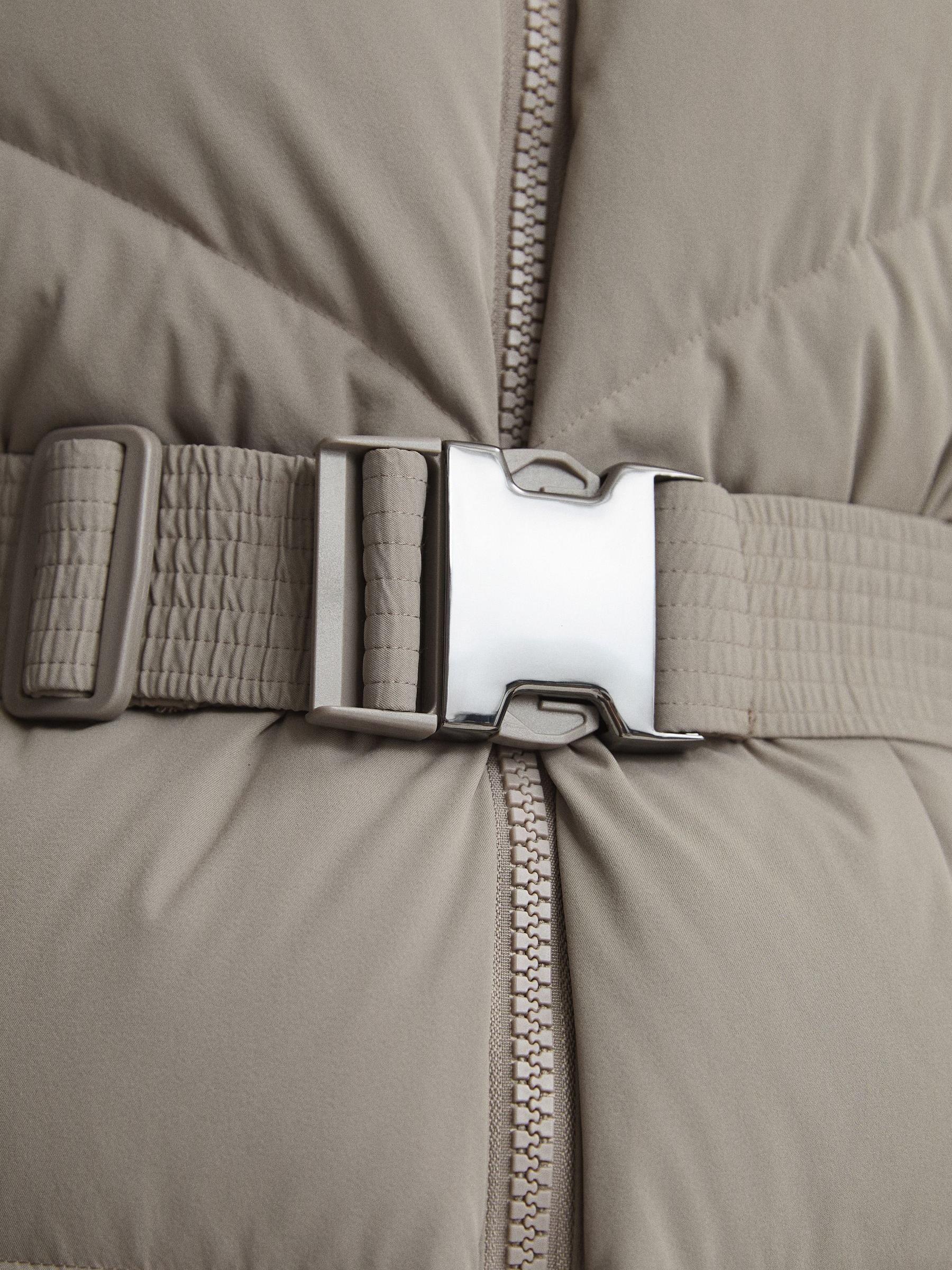 Hooded Mid Length Waisted Puffer Jacket in Mink - Image 4 of 8