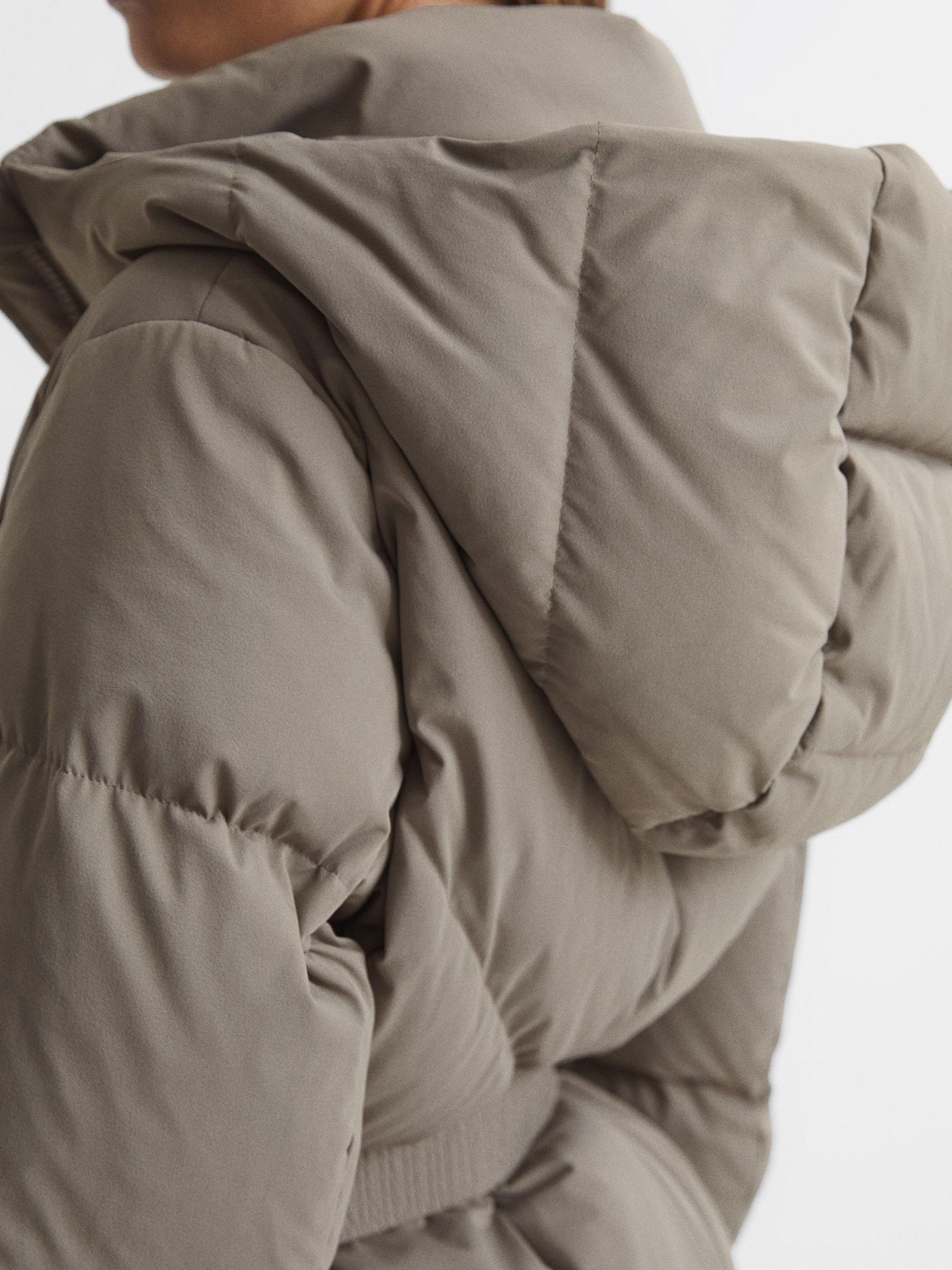 Hooded Mid Length Waisted Puffer Jacket in Mink - Image 7 of 8