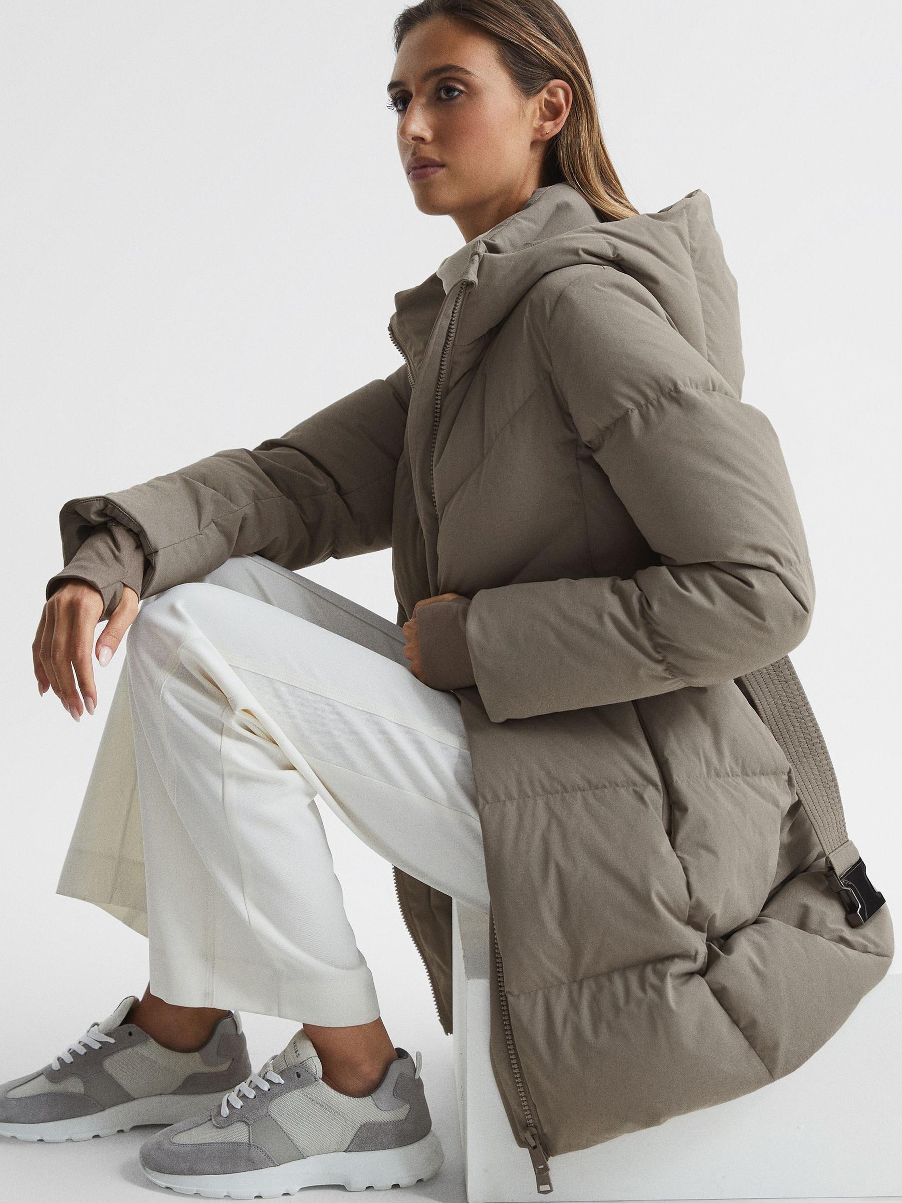 Hooded Mid Length Waisted Puffer Jacket in Mink - Image 8 of 8