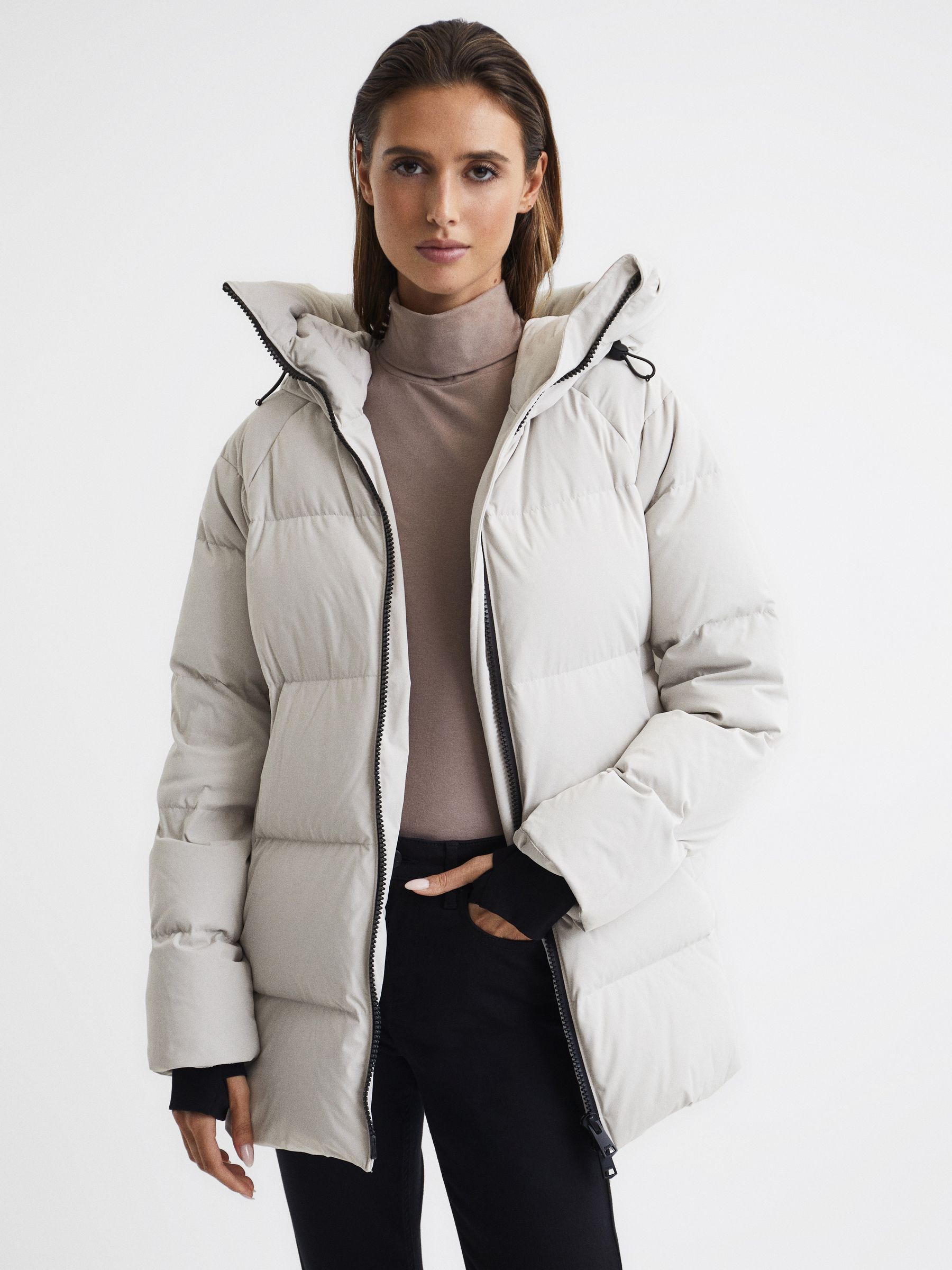 Mid Length Water Repellent Puffer Coat in Neutral - Image 1 of 8