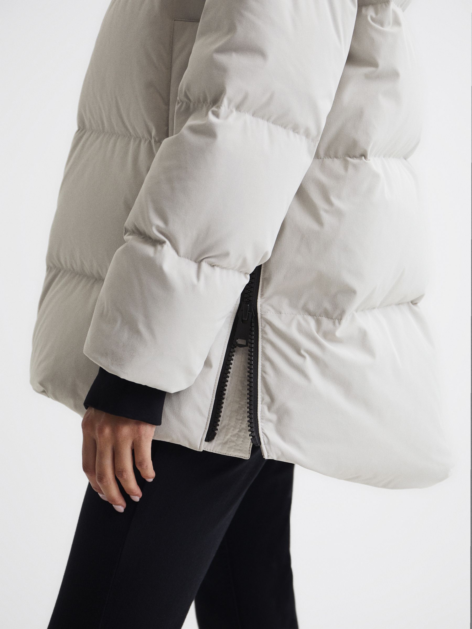 Mid Length Water Repellent Puffer Coat in Neutral - Image 4 of 8