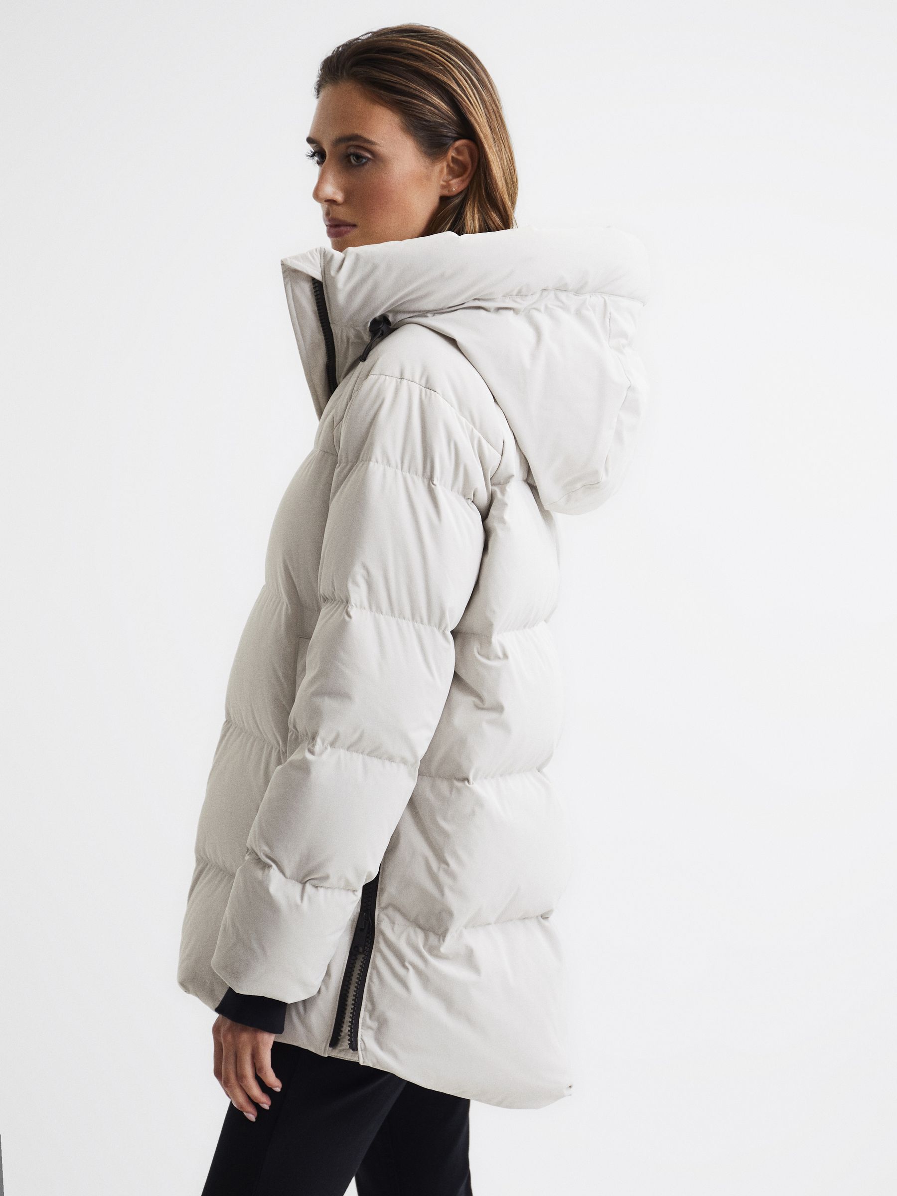 Mid Length Water Repellent Puffer Coat in Neutral - Image 6 of 8