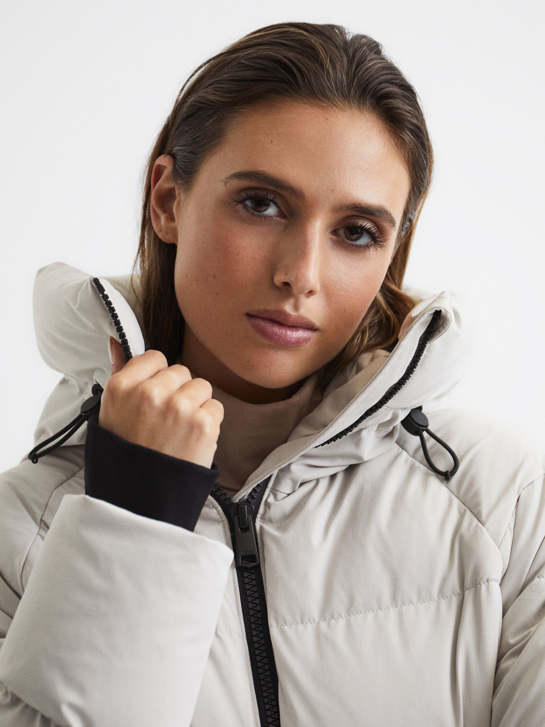 Mid Length Water Repellent Puffer Coat in Neutral - Image 7 of 8