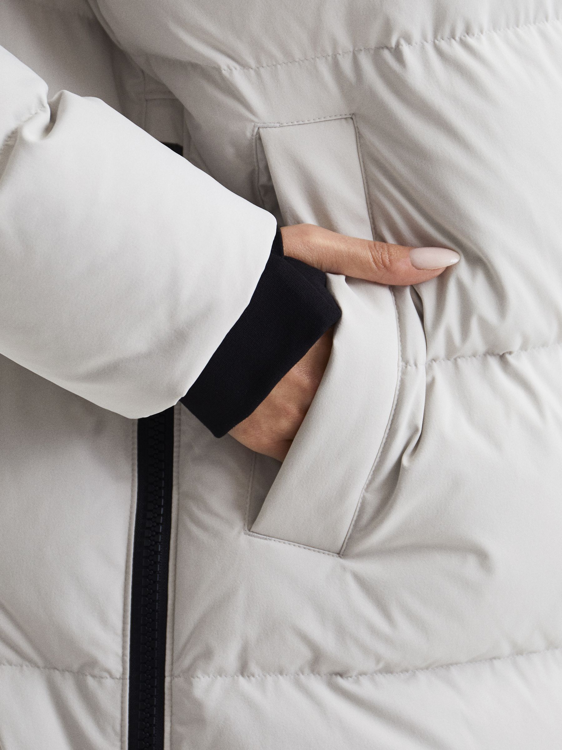 Mid Length Water Repellent Puffer Coat in Neutral - Image 8 of 8