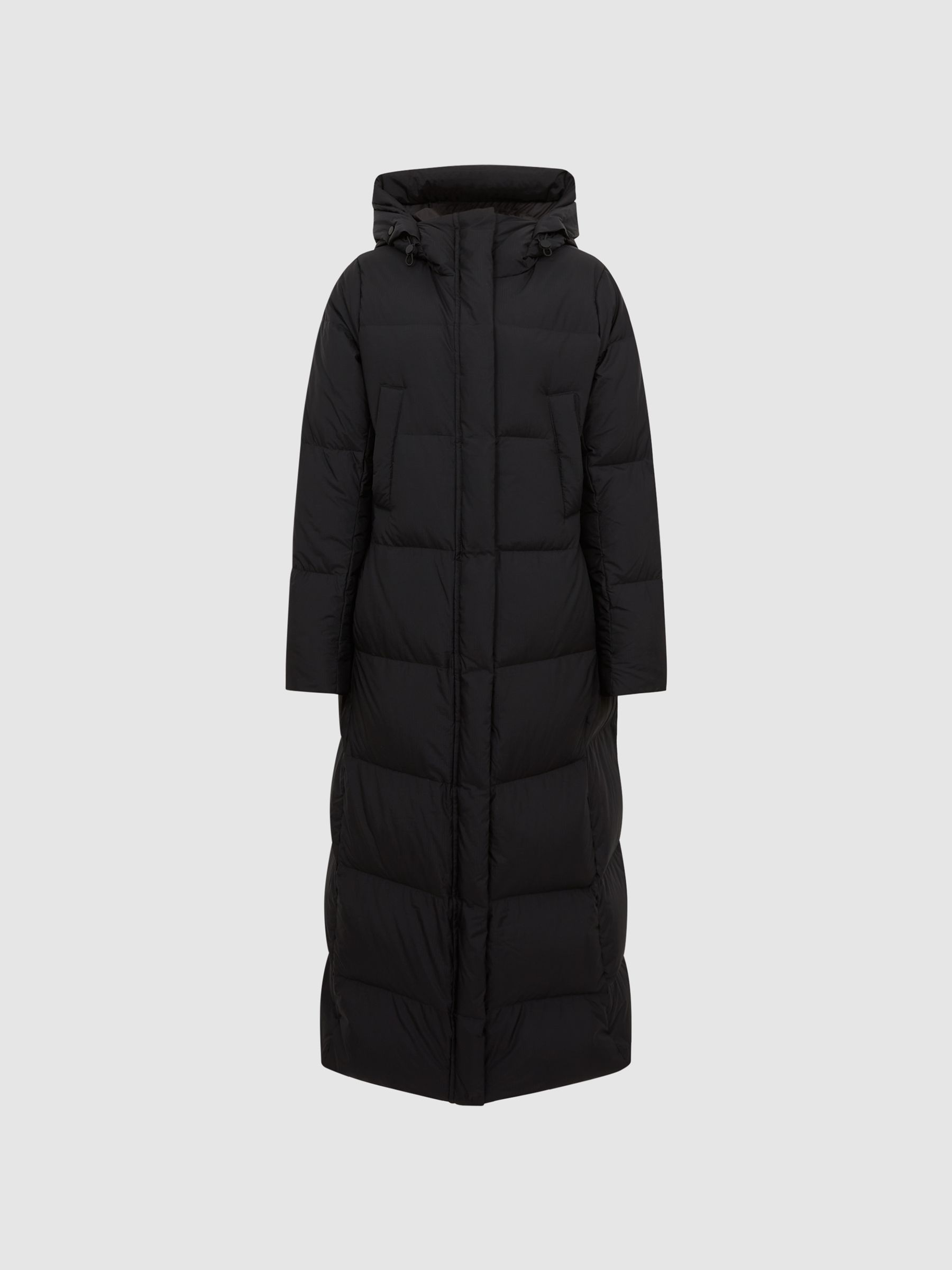 Longline Hooded Puffer Coat in Black - Image 2 of 9