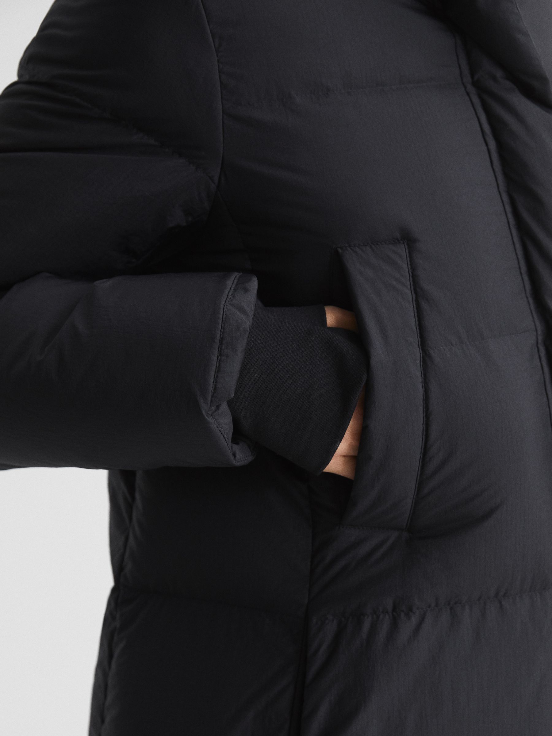 Longline Hooded Puffer Coat in Black - Image 8 of 9