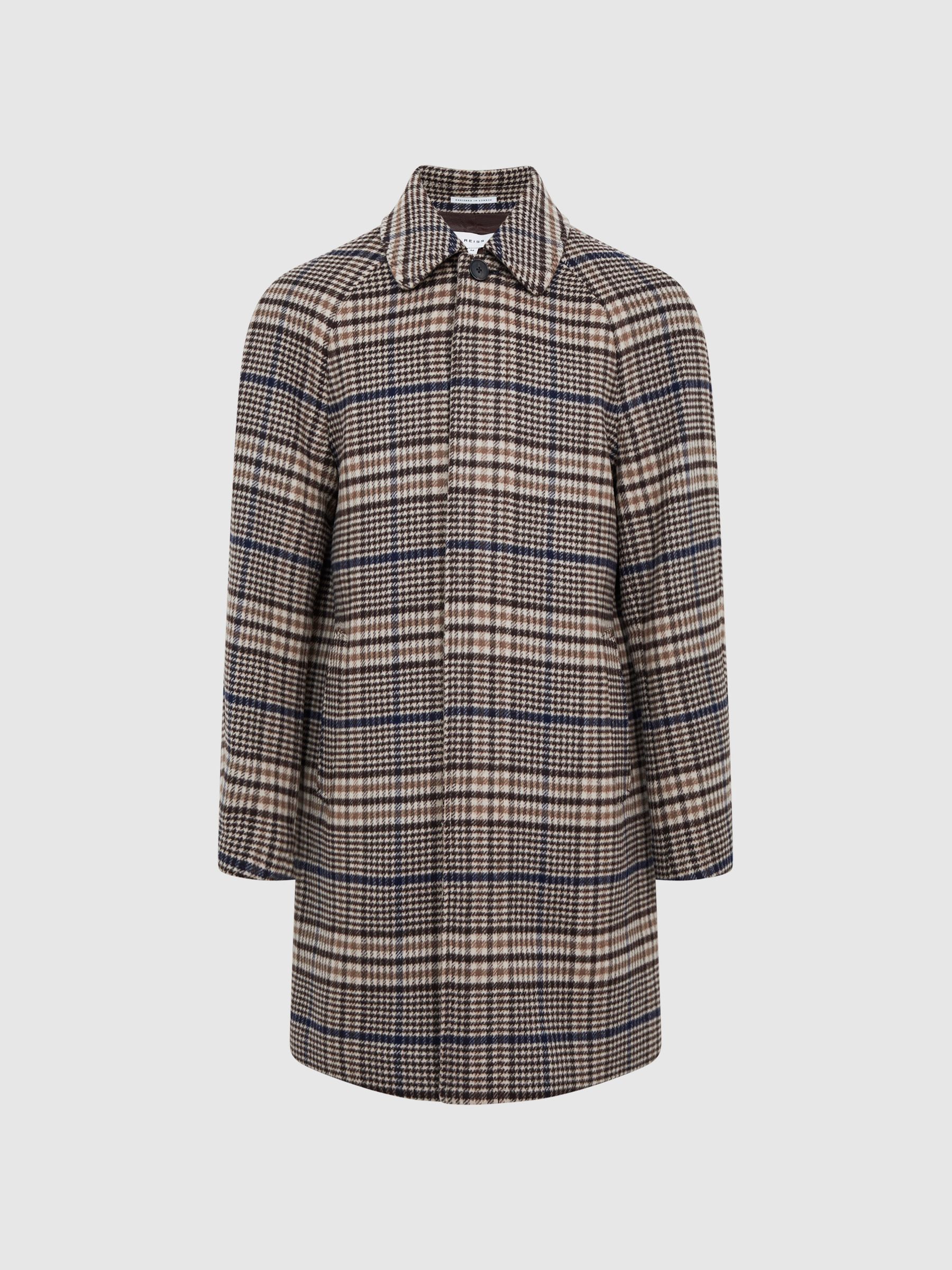 Wool Blend Raglan Check Coat in Brown Check - Image 2 of 7 Wool Blend Raglan Check Coat in Brown Check - Image 2 of 7