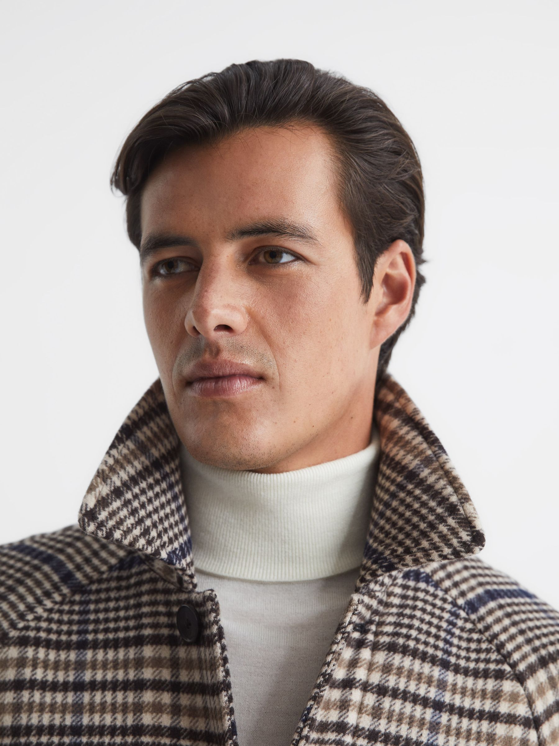 Wool Blend Raglan Check Coat in Brown Check - Image 6 of 7