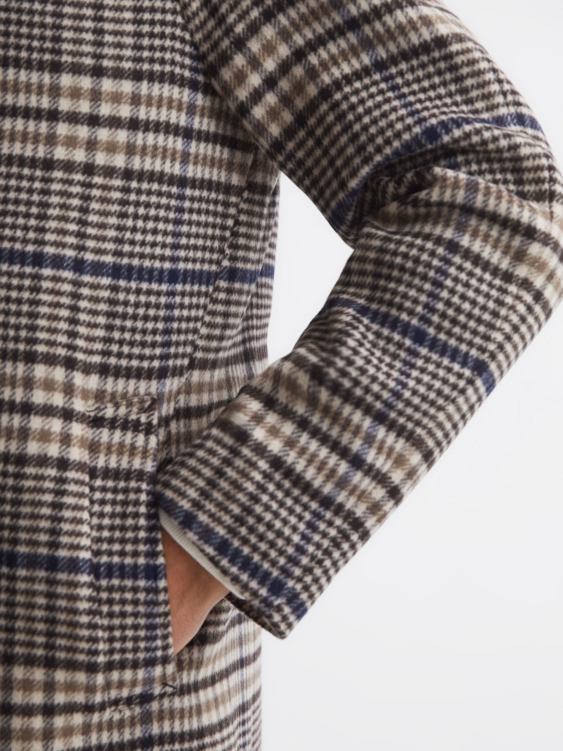 Wool Blend Raglan Check Coat in Brown Check - Image 7 of 7