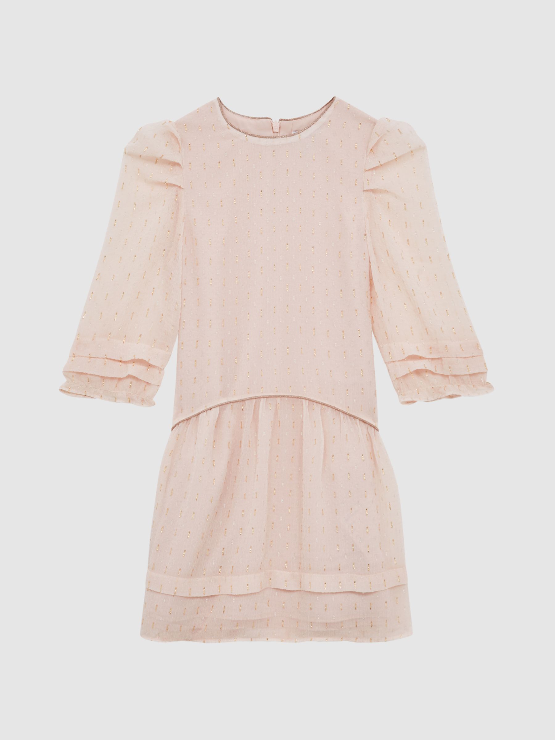 4-9 yrs Ruched Shoulder Metallic Detail Dress in Pink - Image 2 of 7