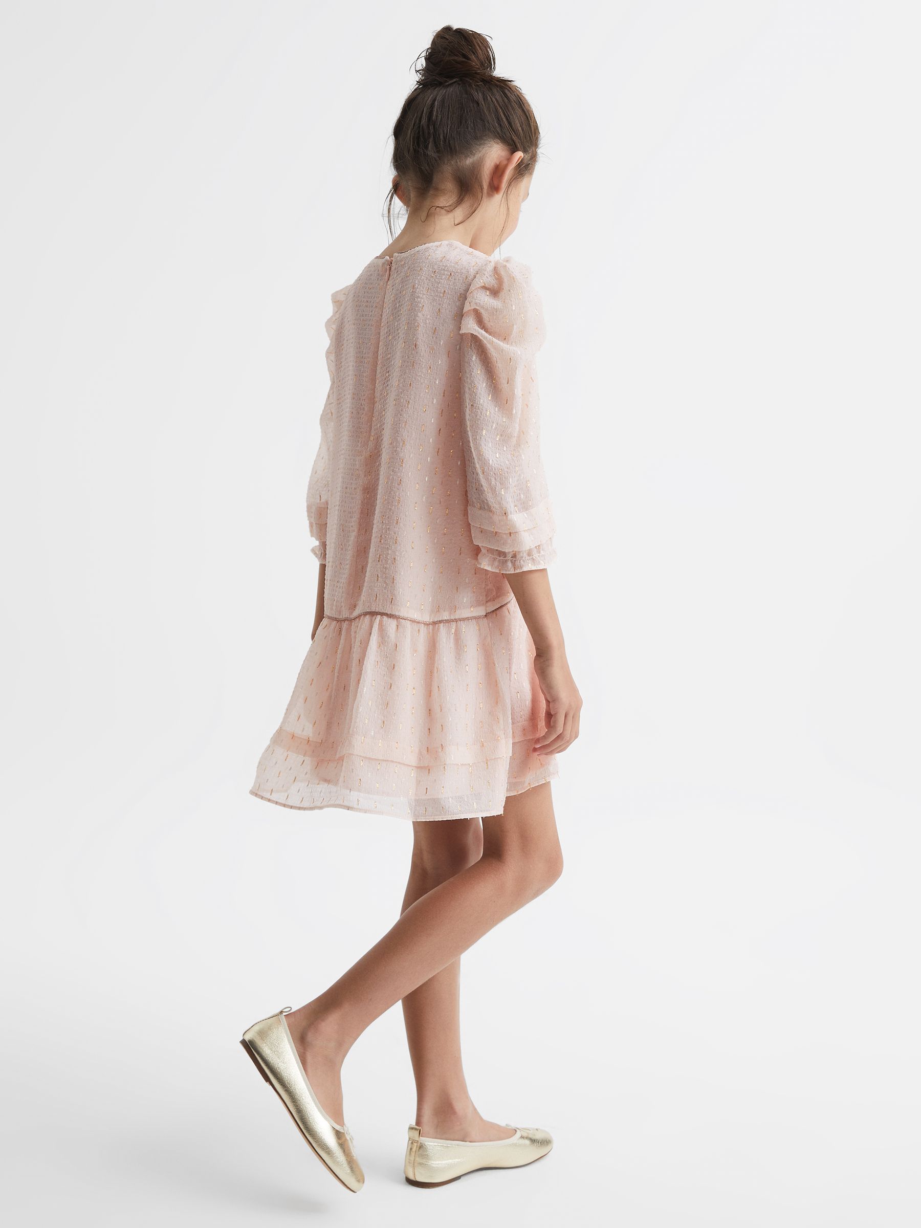 4-9 yrs Ruched Shoulder Metallic Detail Dress in Pink - Image 5 of 7