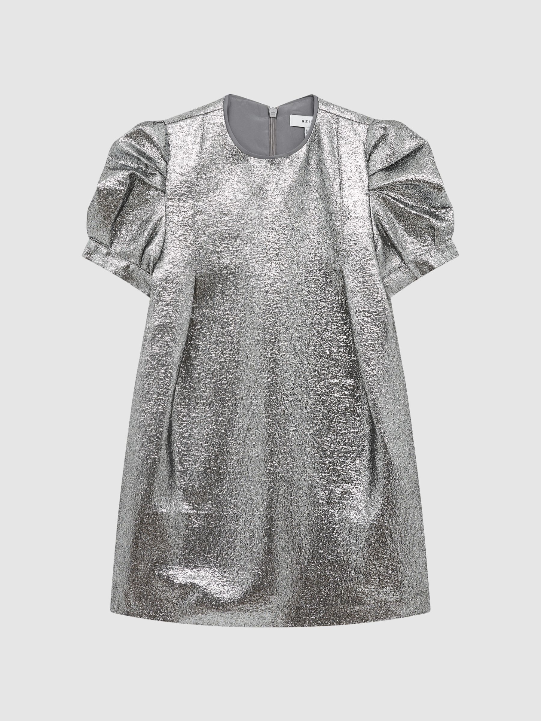 4-9 yrs Metallic Shoulder Detail Dress in Silver - Image 2 of 6