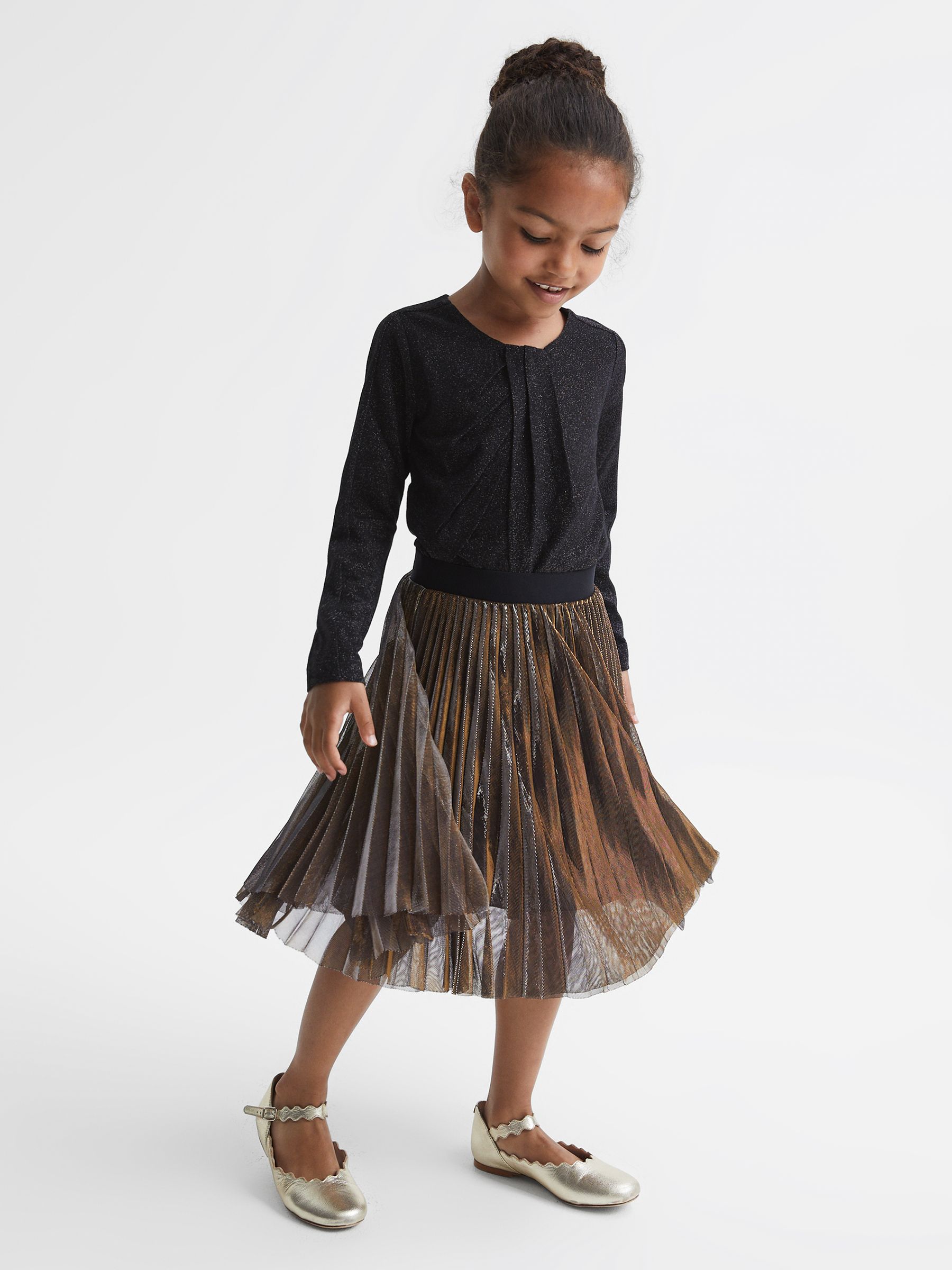 Senior Metallic Pleated Skirt in Gold/Black - Image 3 of 5